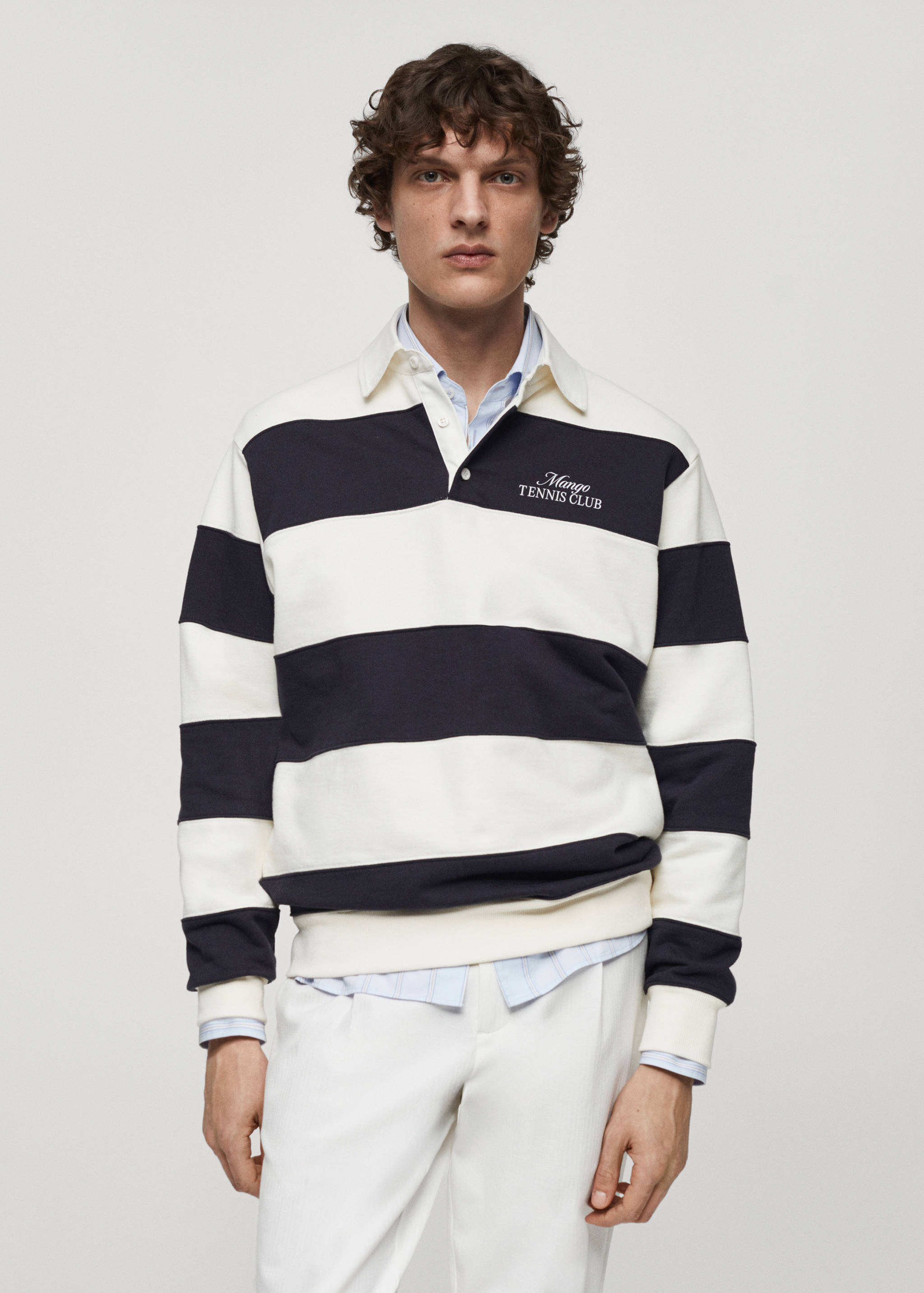 Sweat-shirt polo rayures broderie - Plan moyen