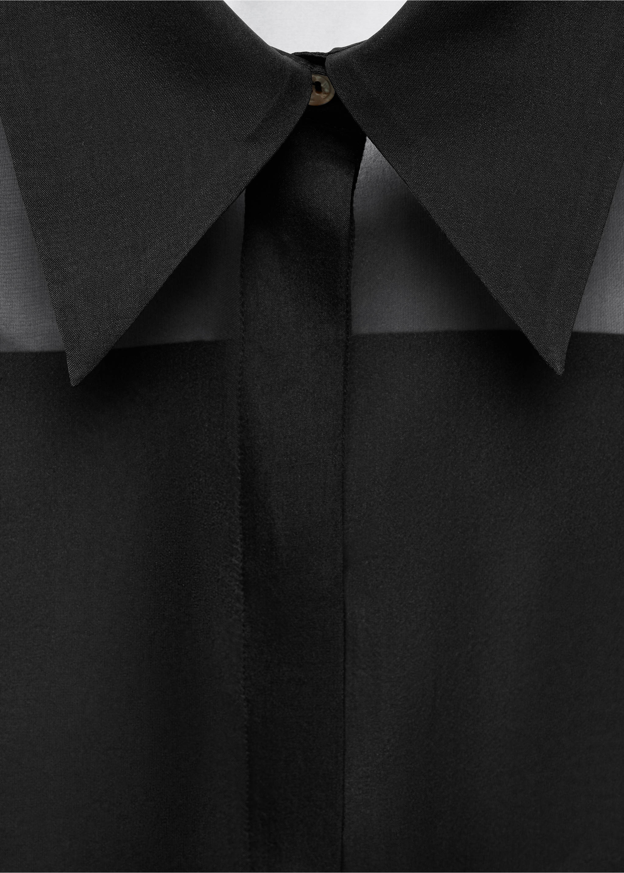 Contrast semi-transparent silk shirt - Details of the article 8, Black. Ref: 67028658-00.