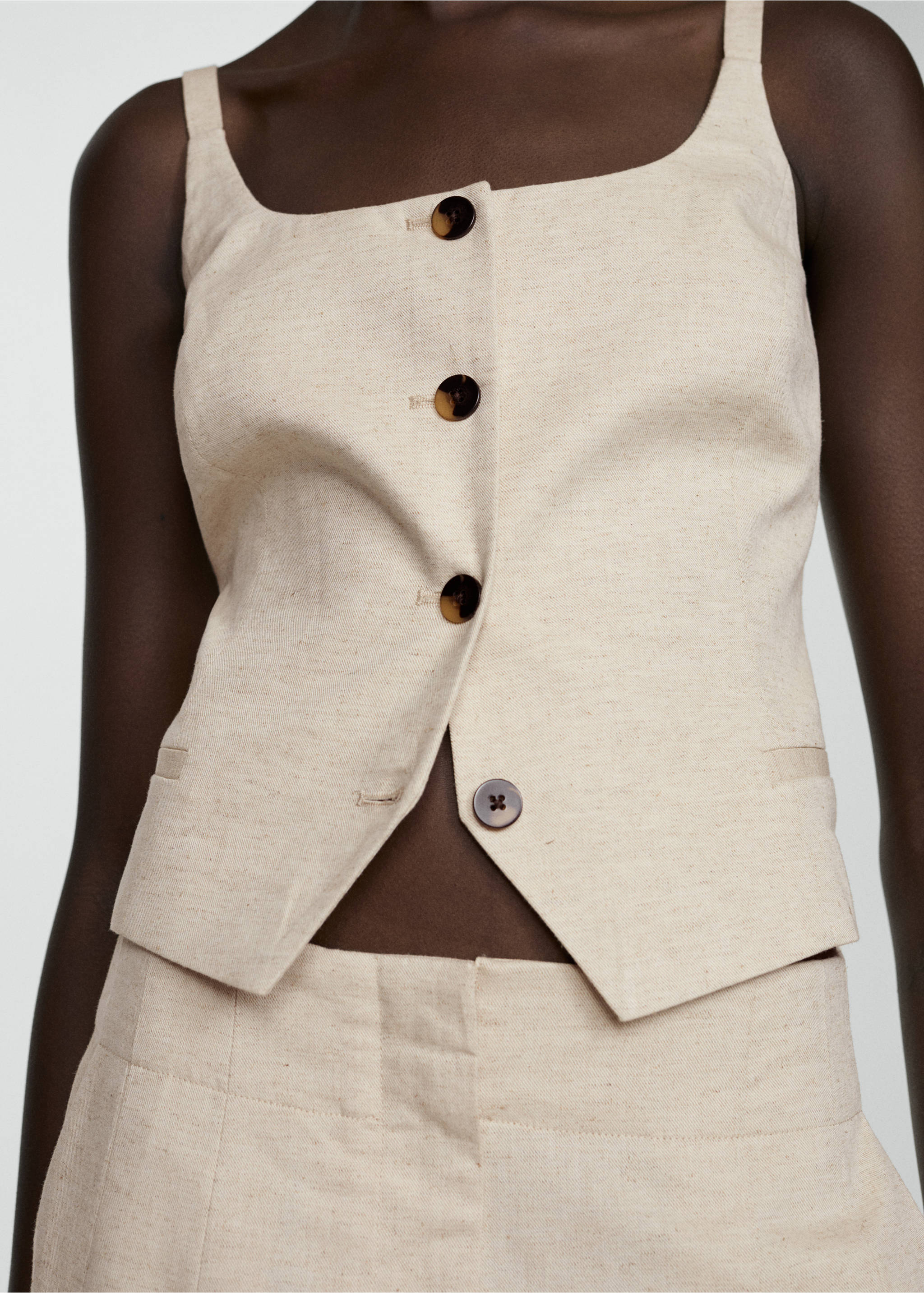 Buttons cotton top - Details of the article 6, Ecru. Ref: 67029405-00.
