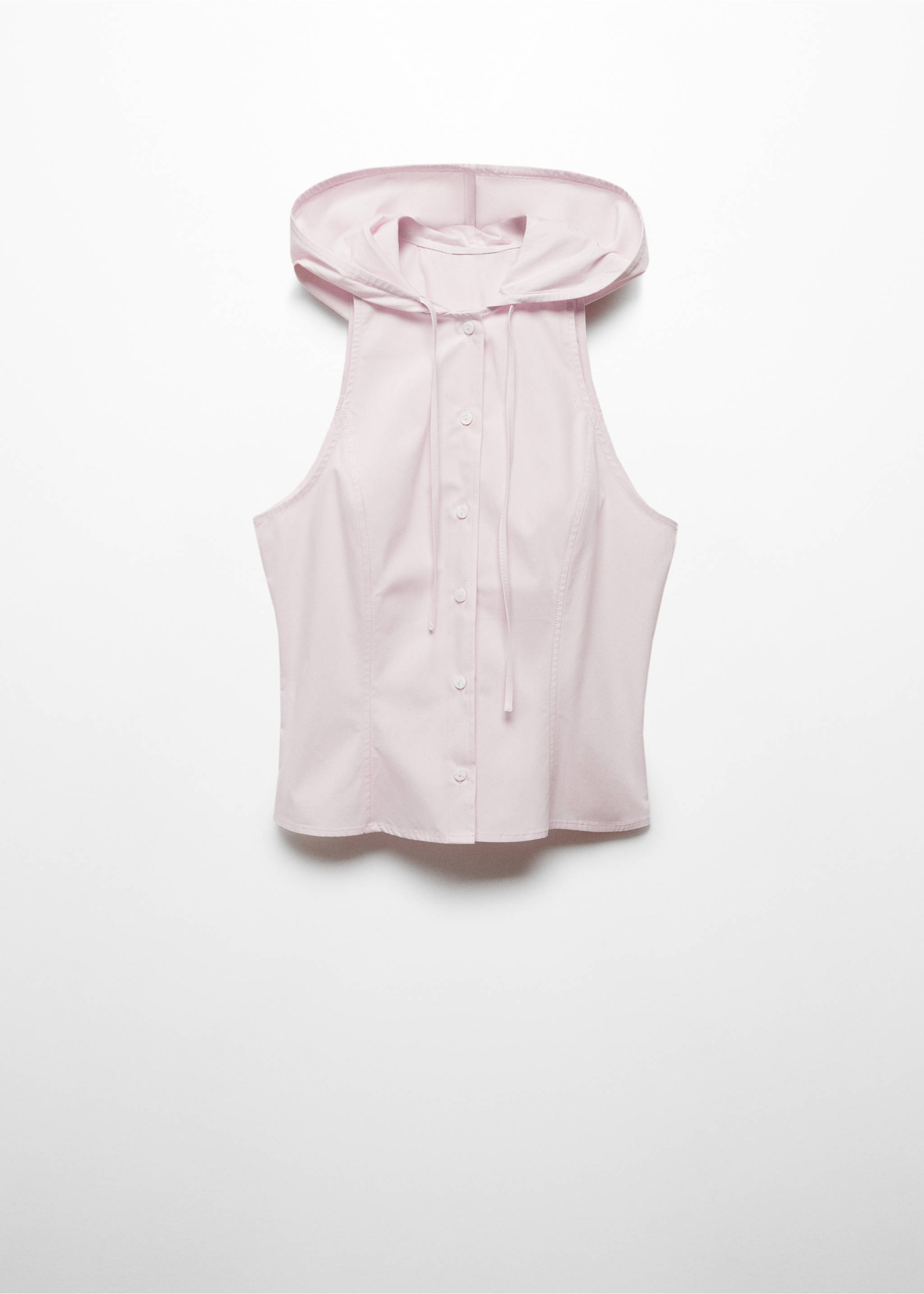 Sleeveless hooded shirt - Article without model, Pastel Pink. Ref: 67029605-00.