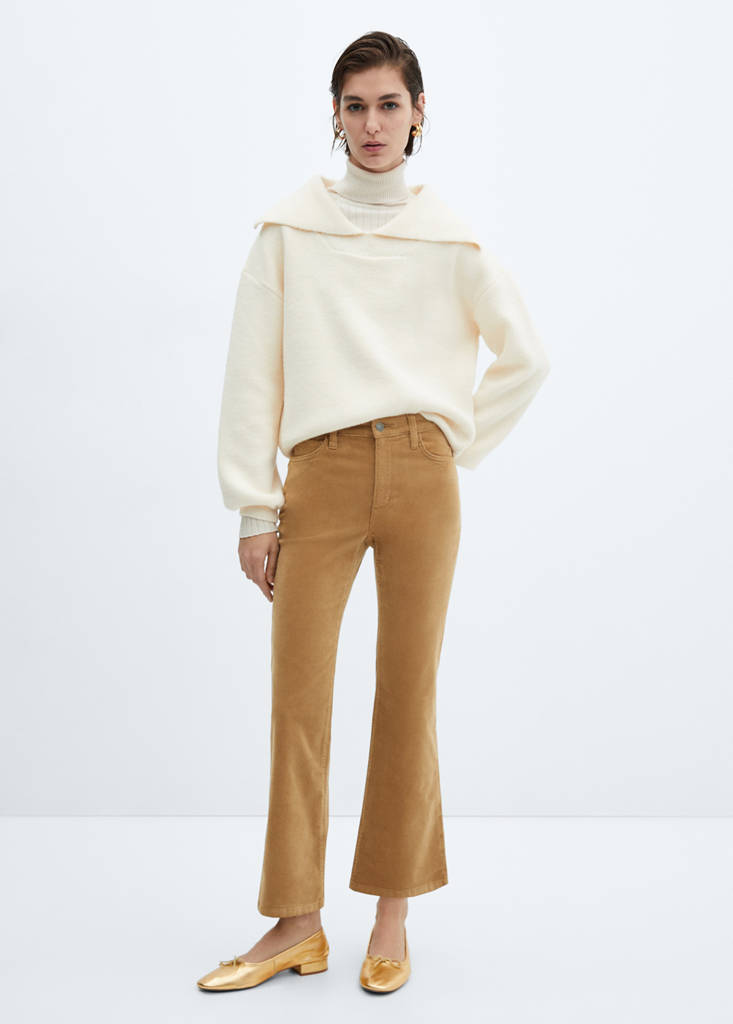 Flared cropped corduroy trousers — Medium Brown