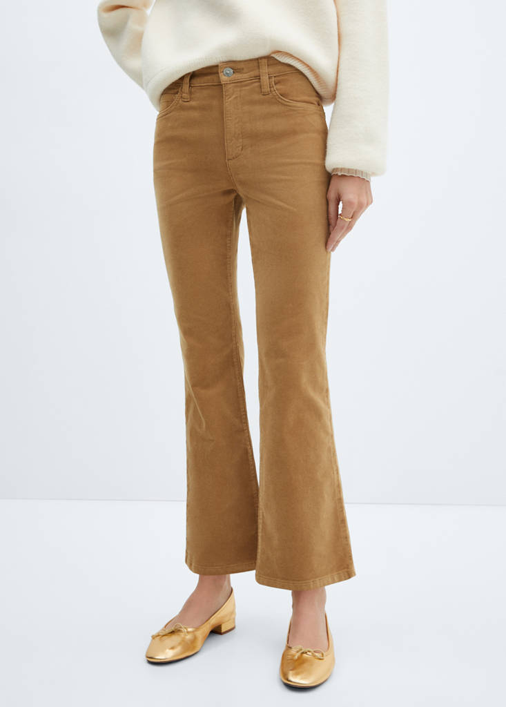 Flared cropped corduroy trousers — Medium Brown