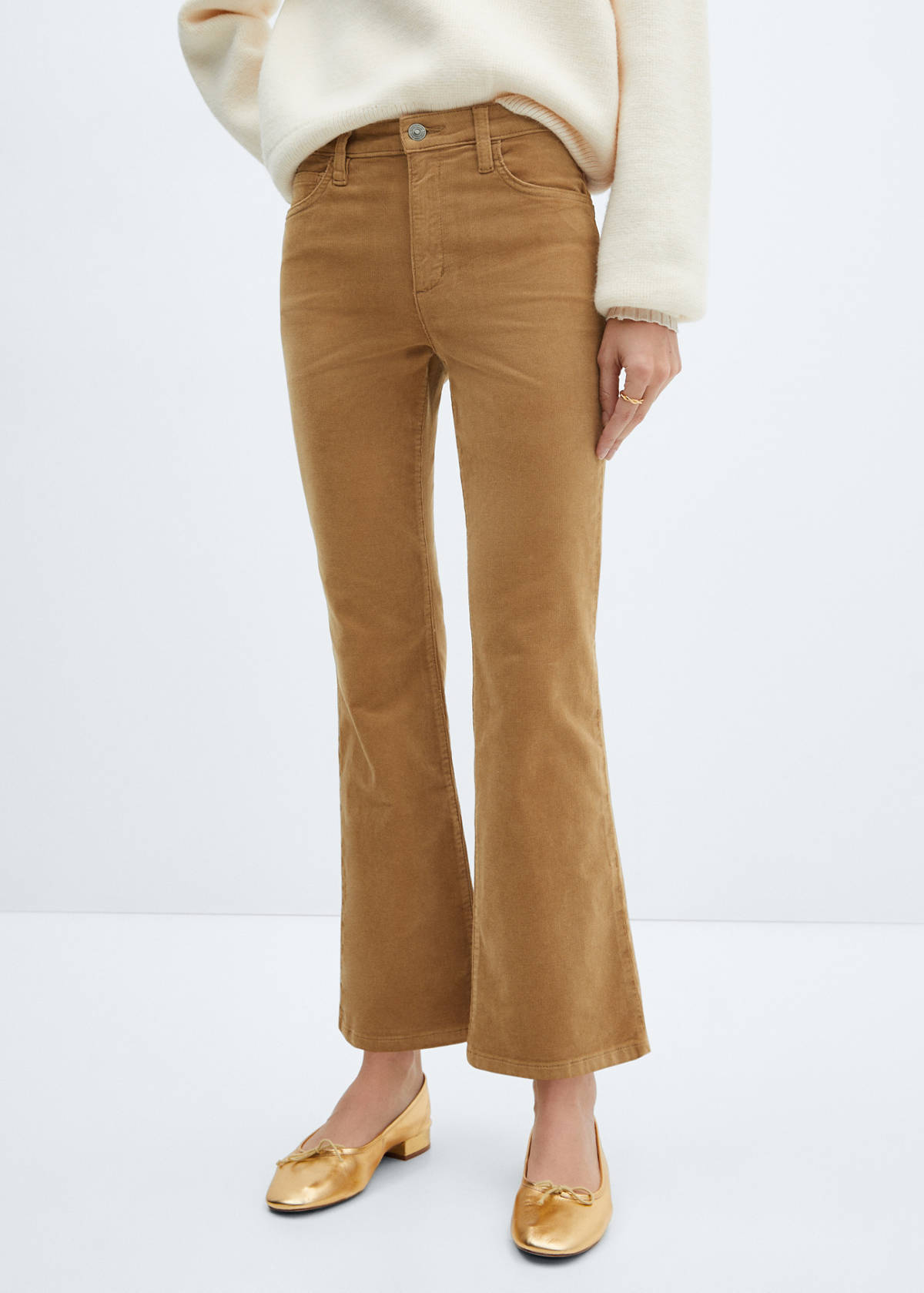 Flared cropped corduroy trousers — Medium Brown