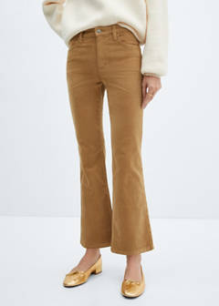 Flared cropped corduroy trousers — Medium Brown 1