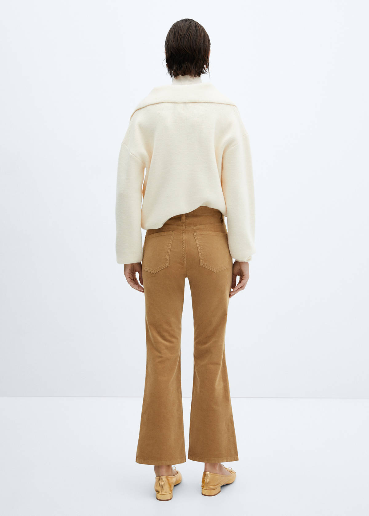 Flared cropped corduroy trousers — Medium Brown