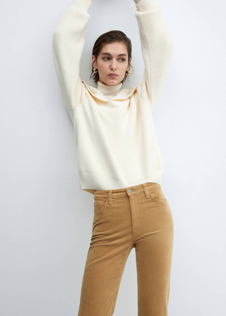 Flared cropped corduroy trousers — Medium Brown
