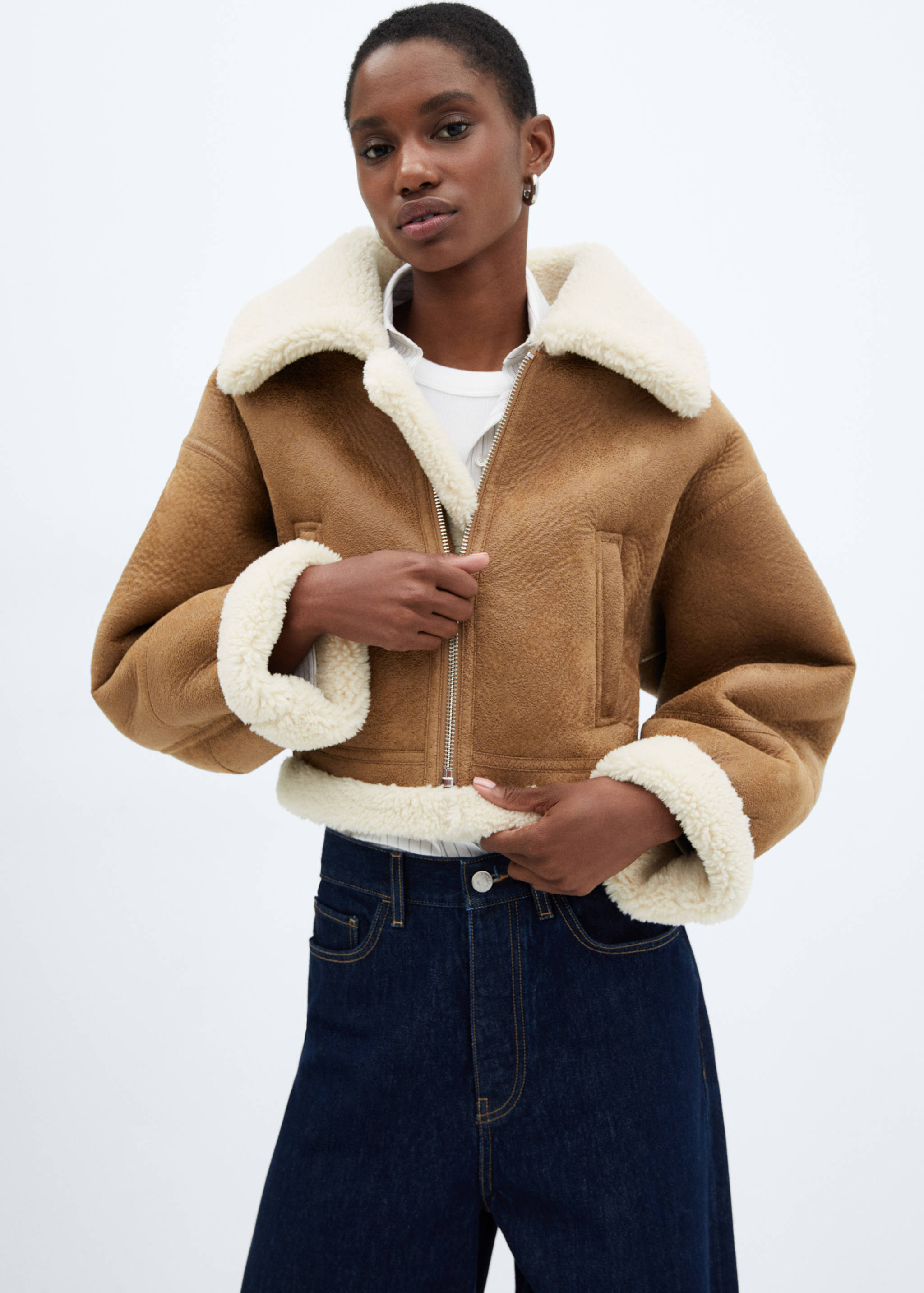 Shearling-lined faux-leather jacket - Medium plane