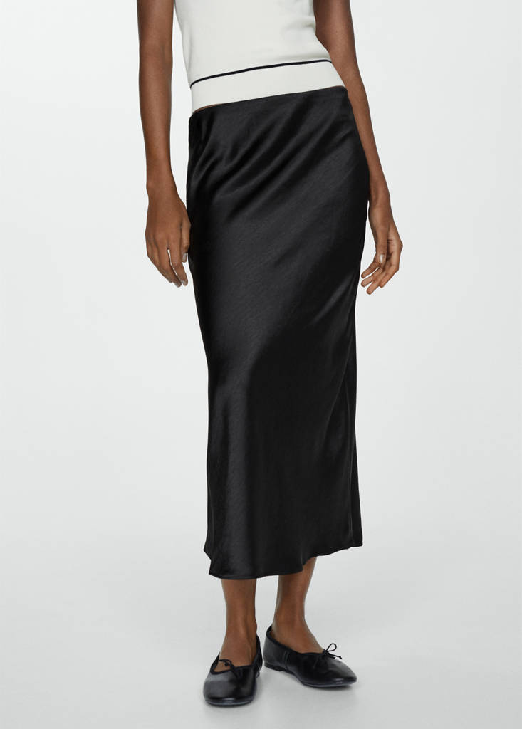 Midi satin skirt — Black