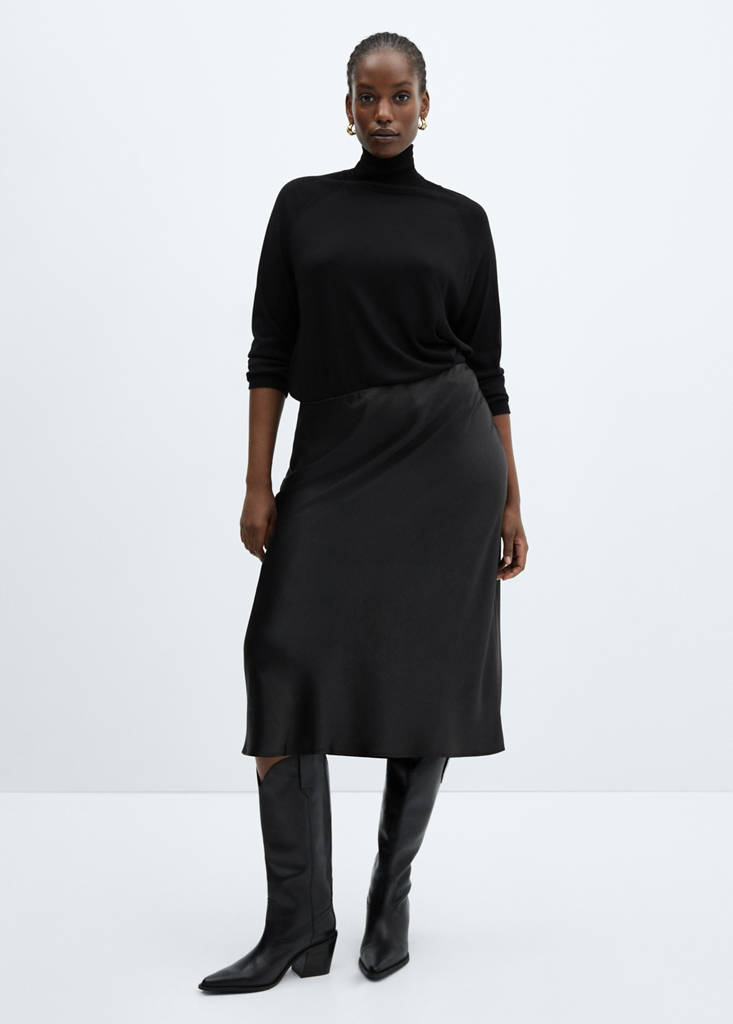 Midi satin skirt — Black