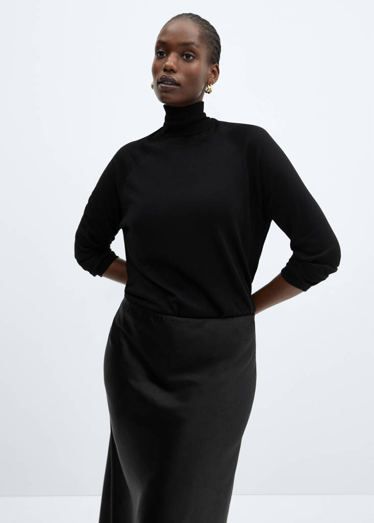 Midi satin skirt — Black