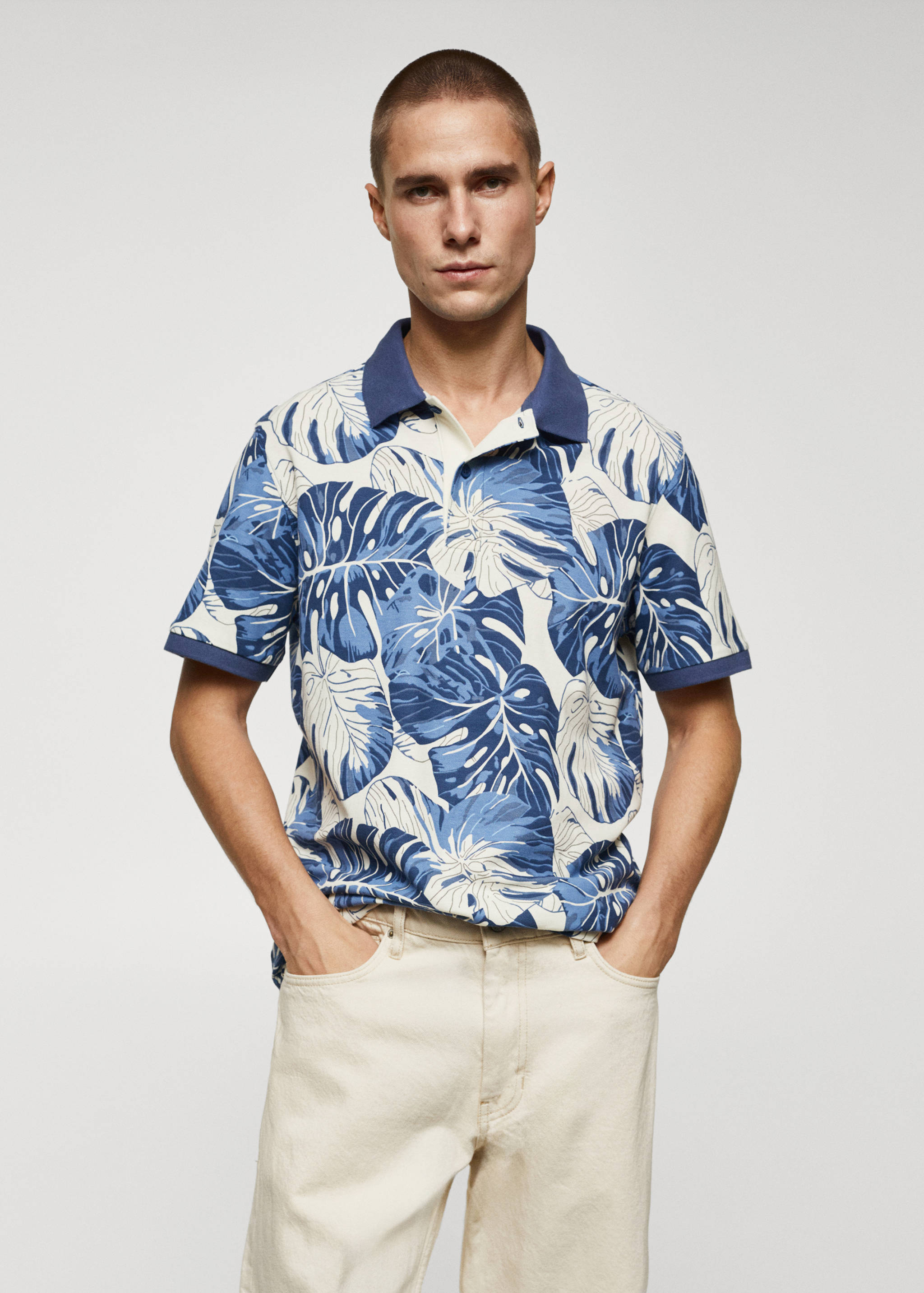 Tropical print cotton polo shirt - Medium plane