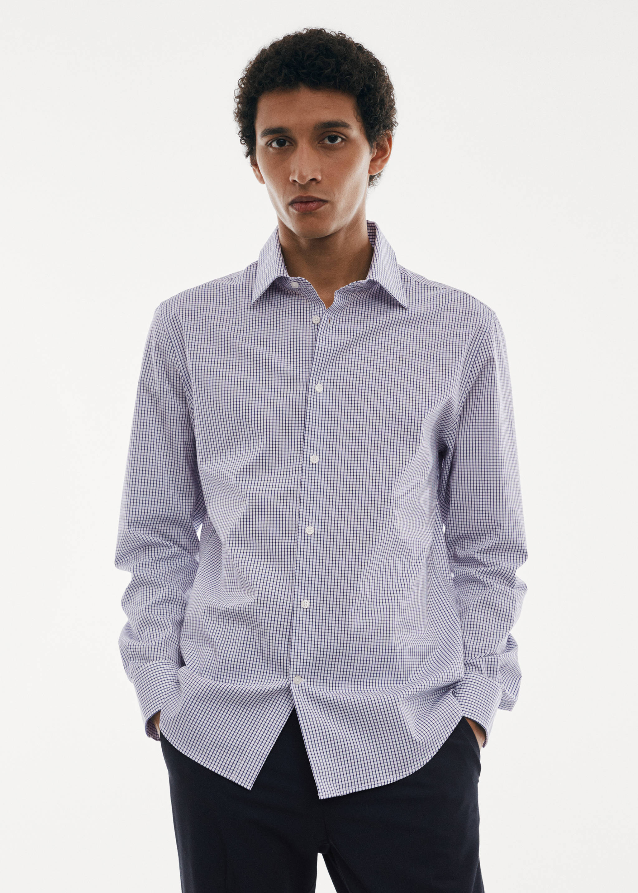Camisa micro cuadro tejido stretch - Plano medio