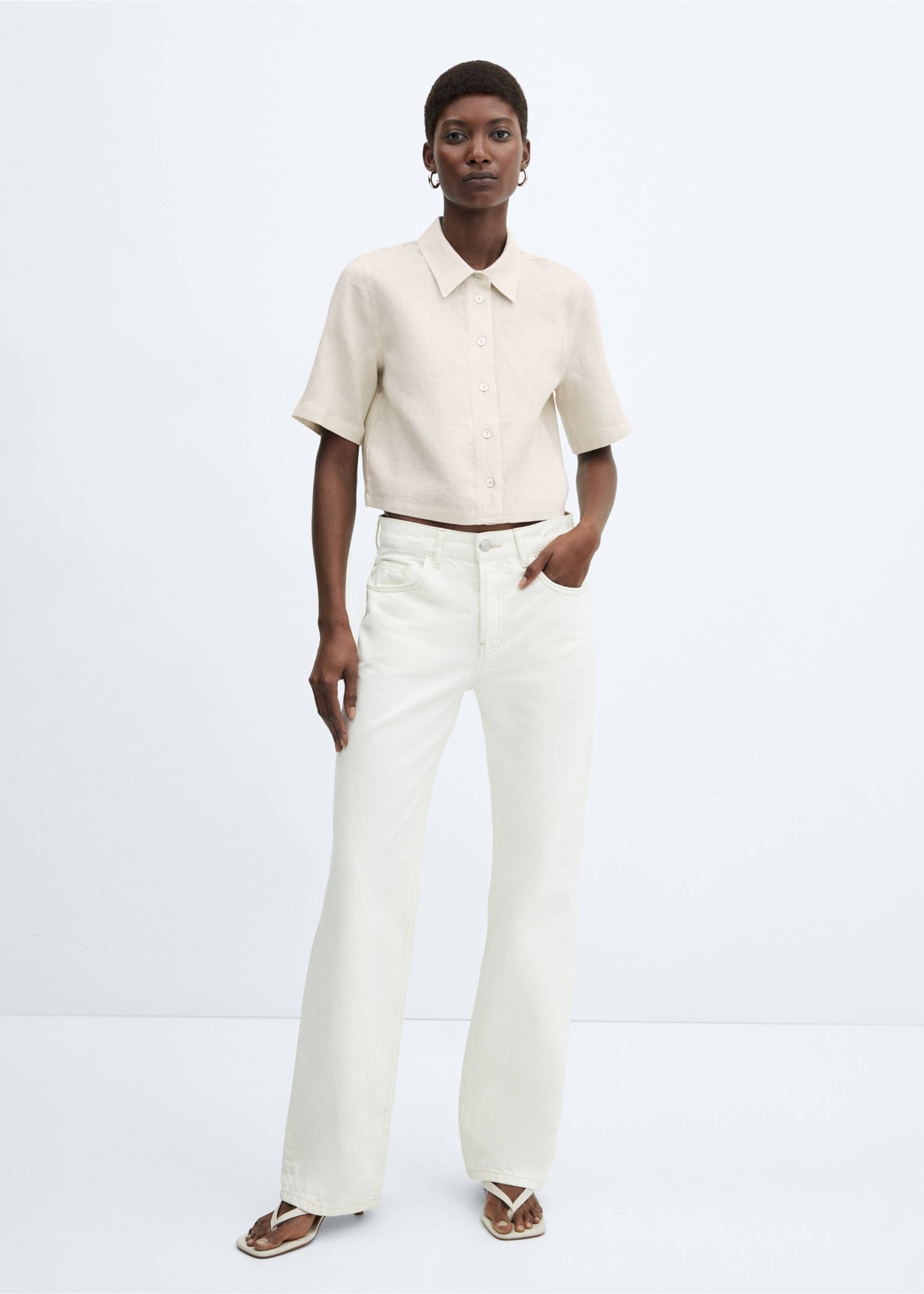 Chemise manches courtes lin - Plan général, Beige. Ref: 67032534-00.