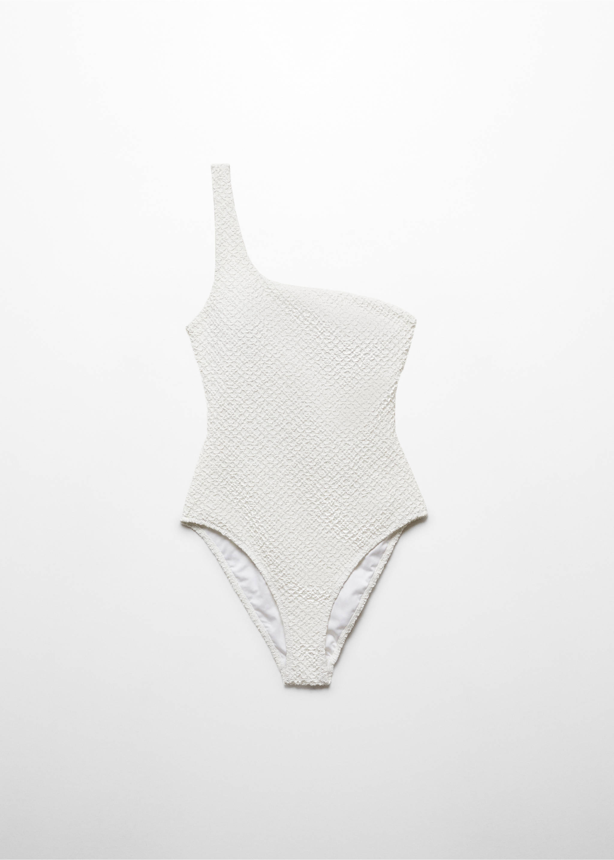 Asymmetrical textured swimsuit - Article without model, White. Ref: 67034016-00.