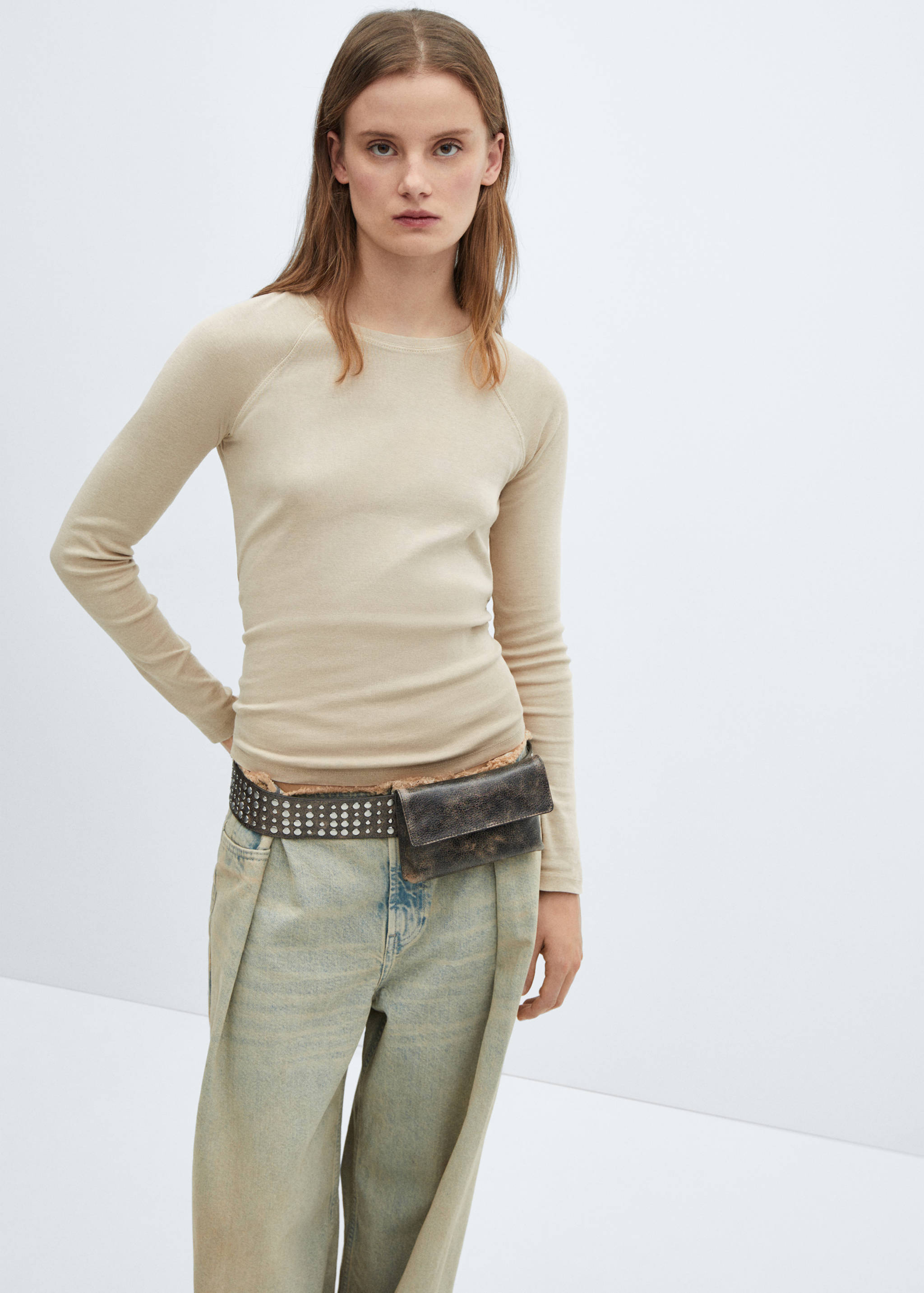 Camiseta lavada cuello redondo - Plano medio