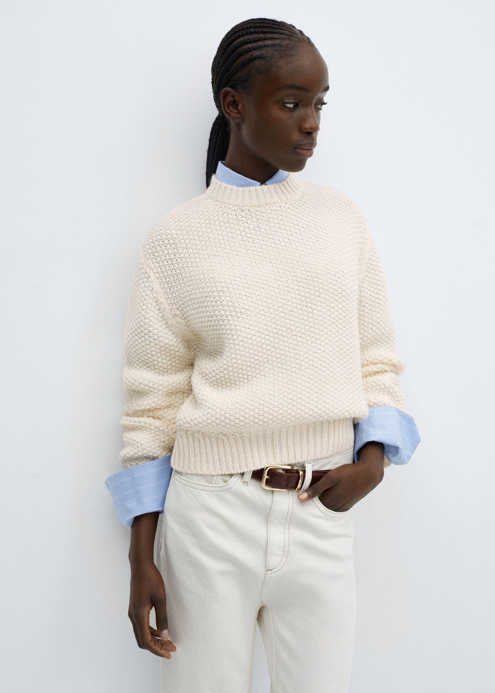 Round-neck knitted sweater - Medium plane