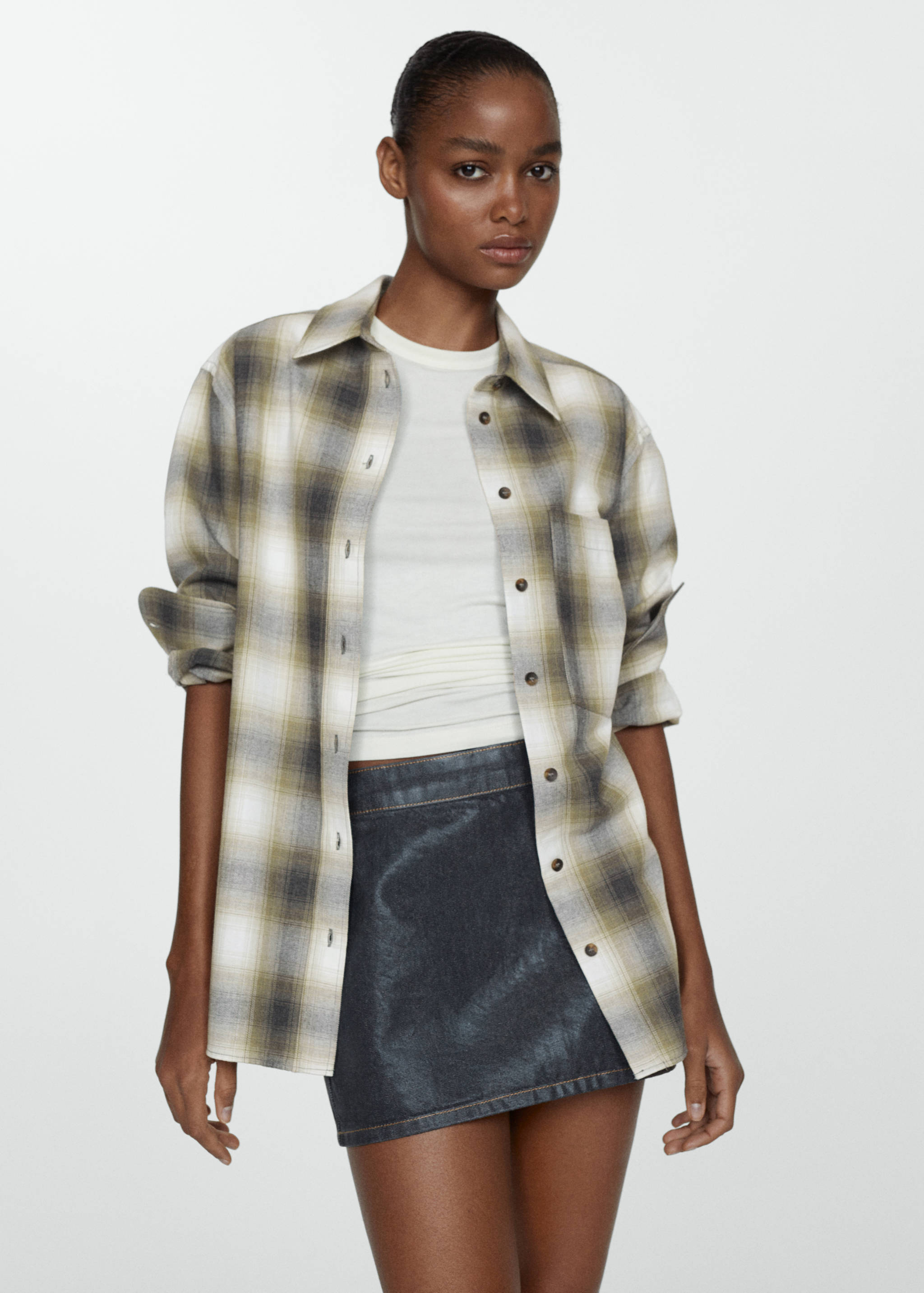Camisa algodón cuadros - Plano medio