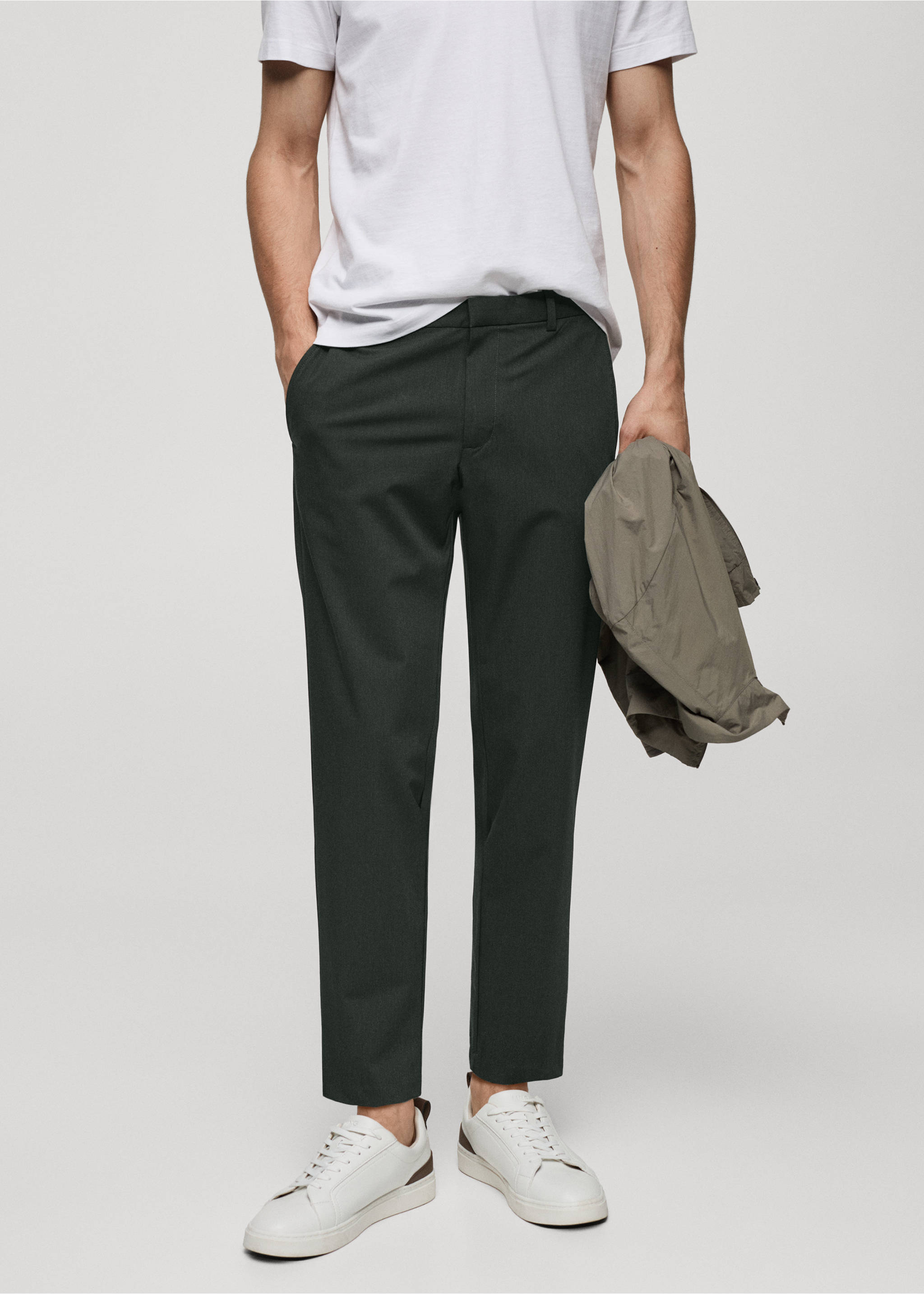 Pantalón slim fit stretch - Plano medio, Verde oscuro. Ref: 67034440-00.