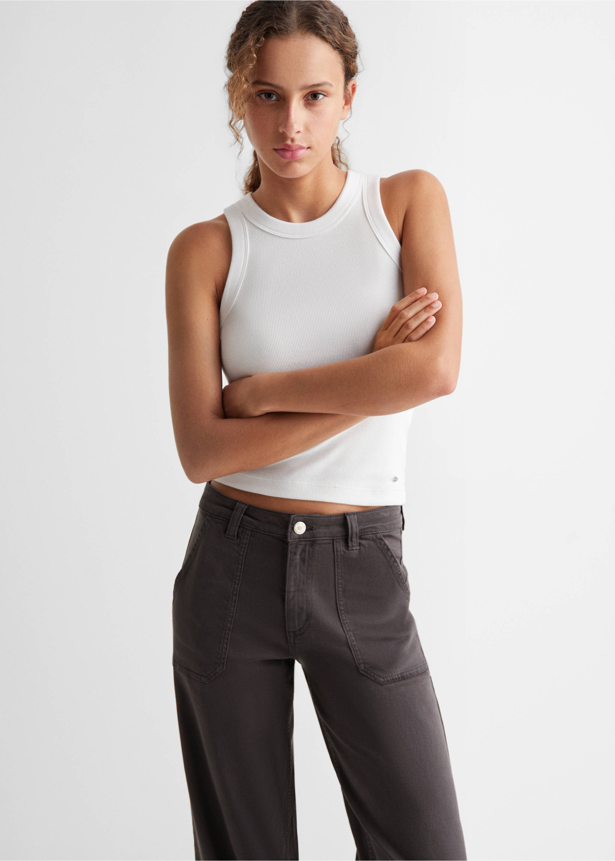 Pantalón culotte bolsillos - Plano medio, Gris antracita. Ref: 67035143-00.