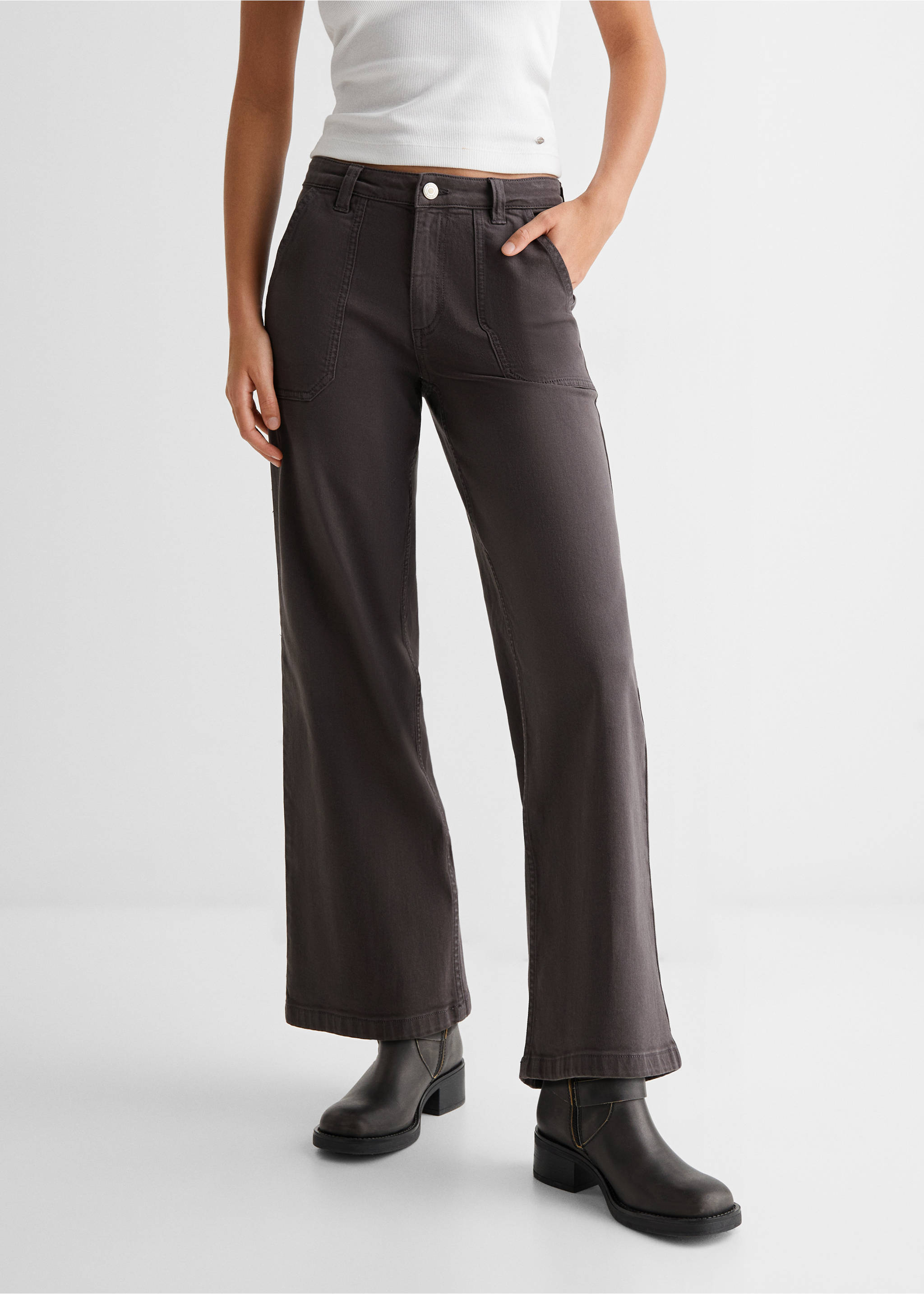 Pantalón culotte bolsillos - Detalle del artículo 3, Gris antracita. Ref: 67035143-00.