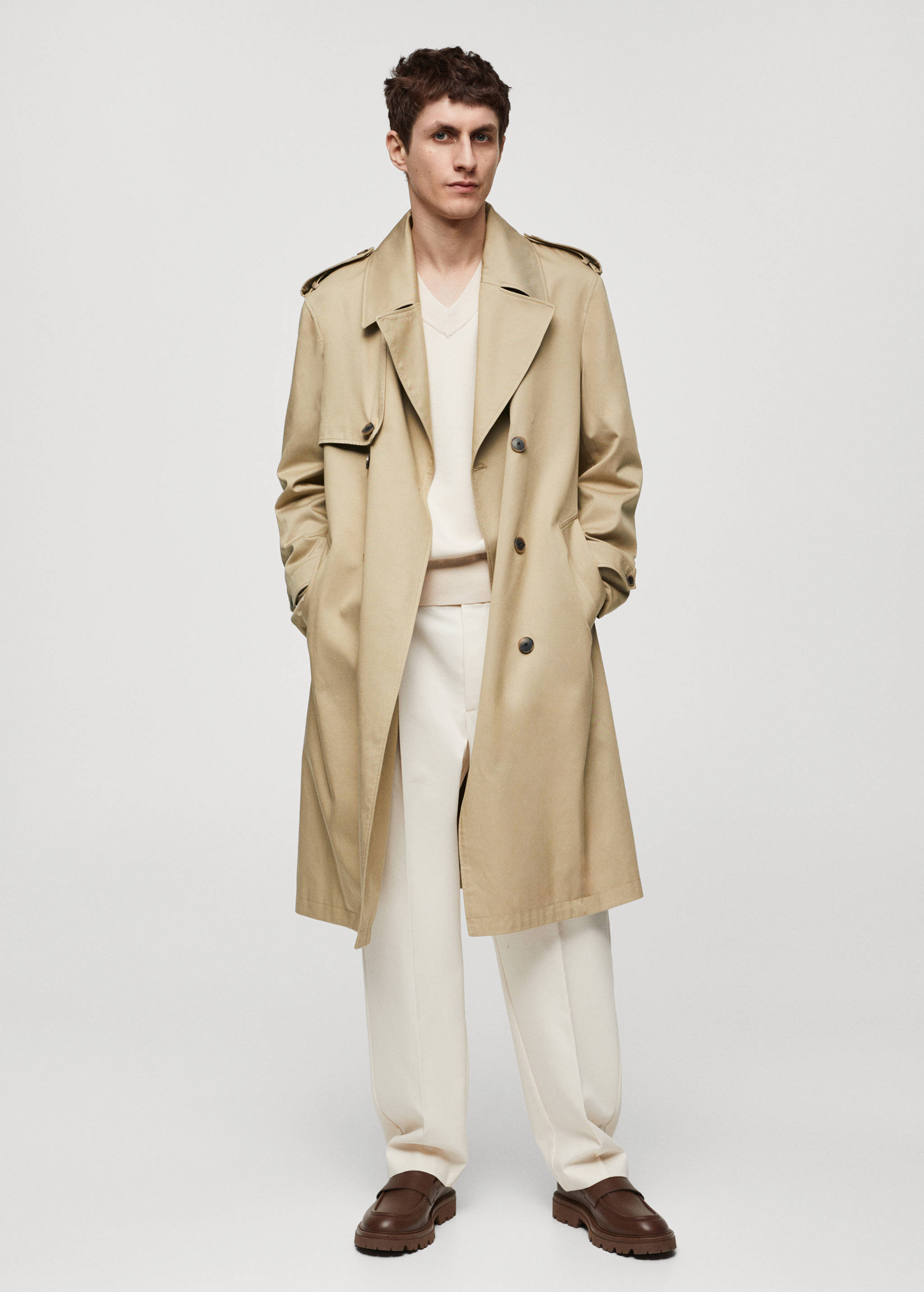 Relaxed-fit trench coat with belt - General plane