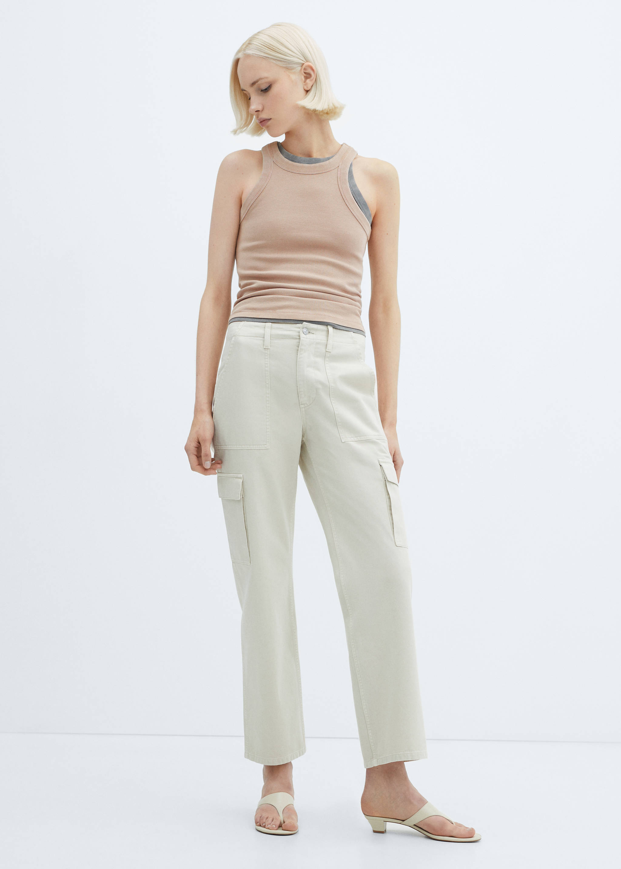 Топ с застиранным эффектом в рубчик из хлопка - Общий план