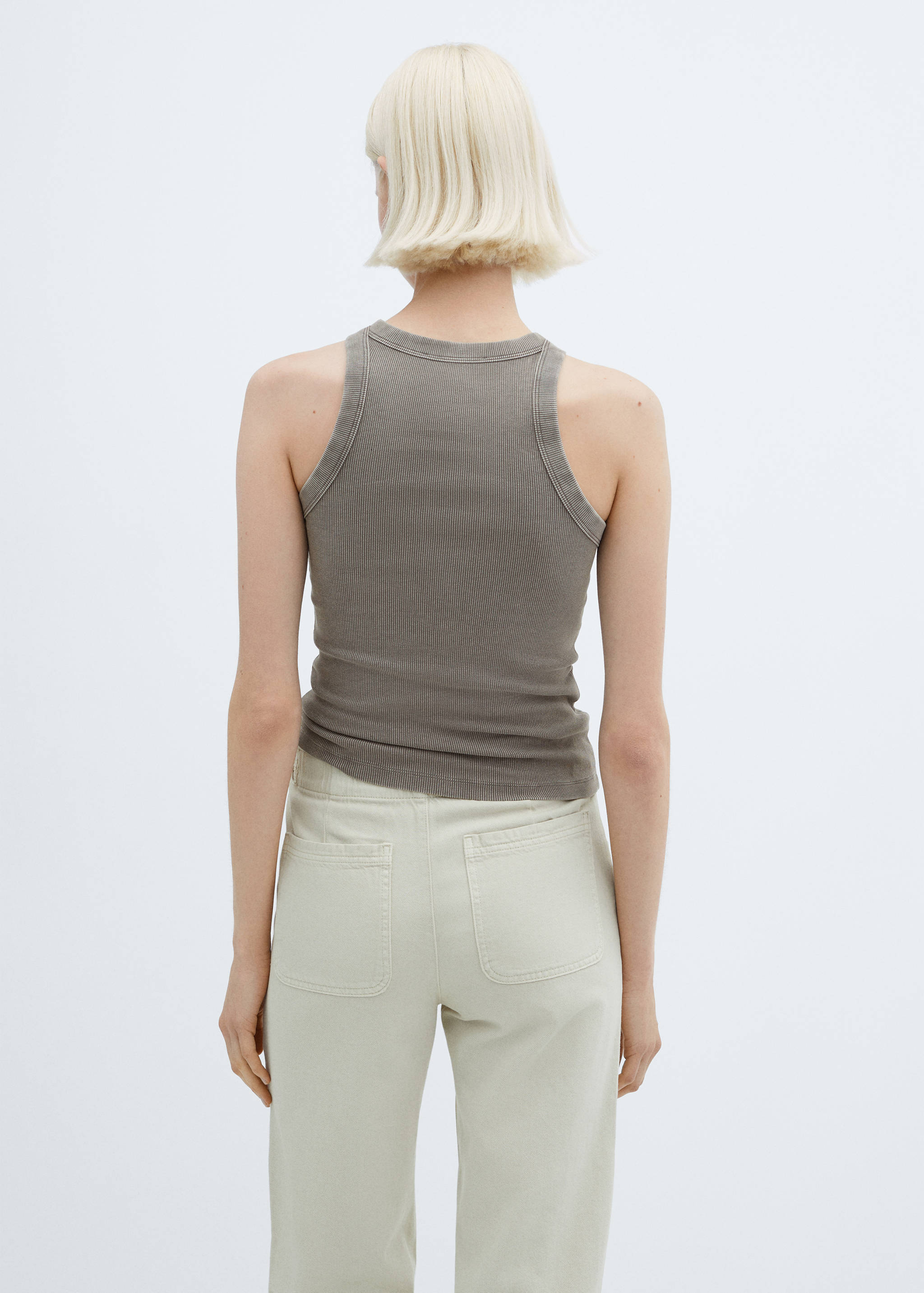 Топ с застиранным эффектом в рубчик из хлопка - Обратная сторона изделия