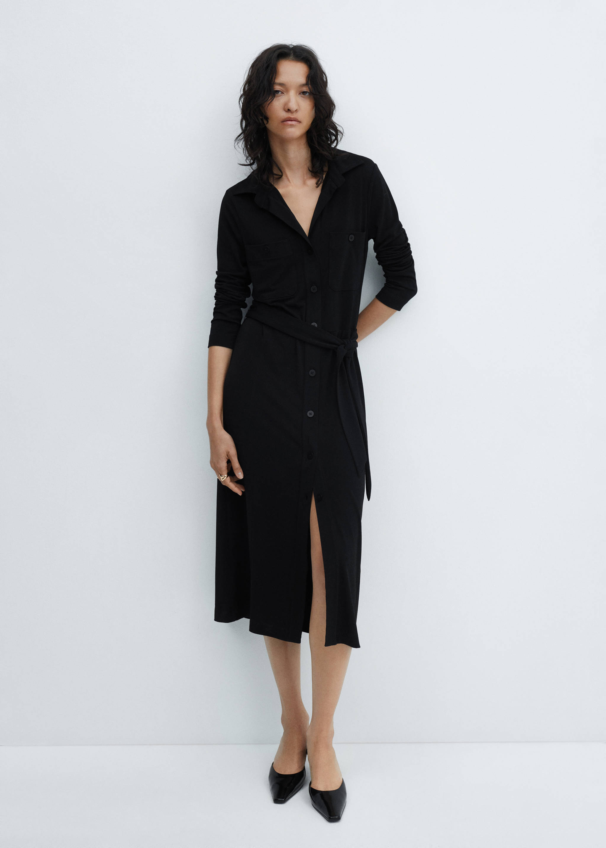 Vestido camisero cinturón - Plano general