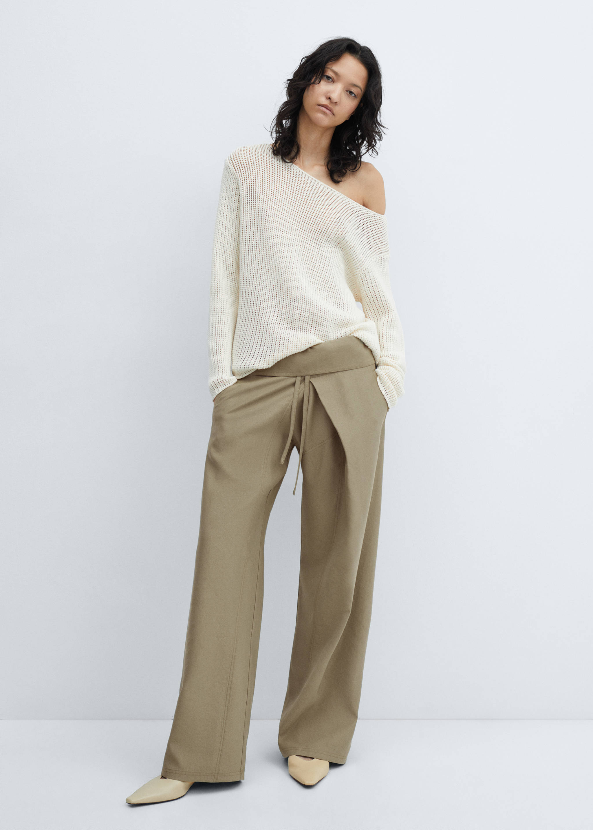 Wide leg pants with turn-up waist - General plane