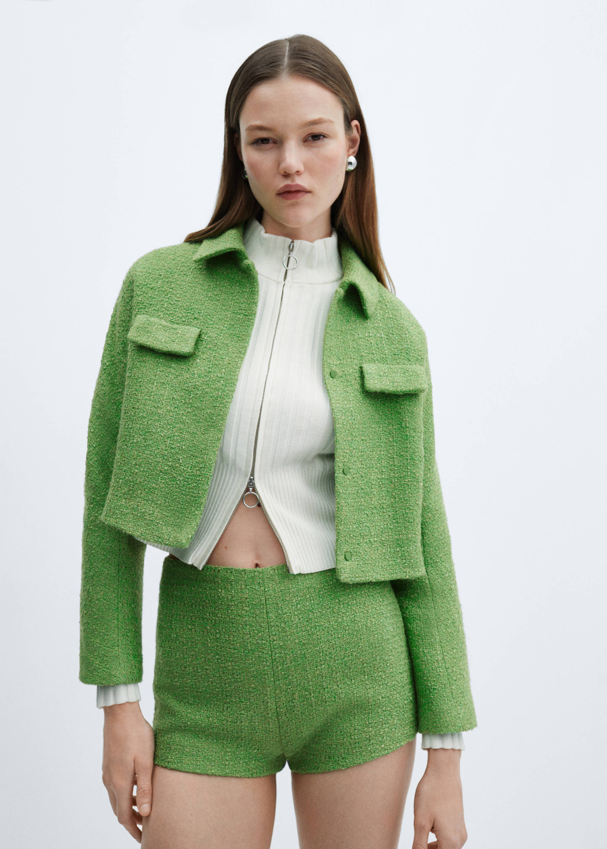 Veste crop tweed poches - Plan moyen