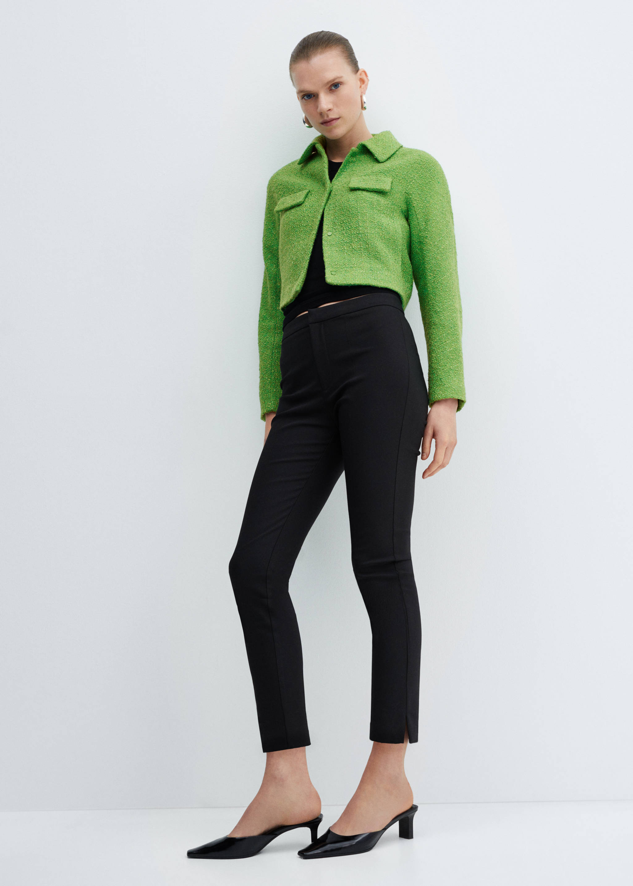 Cropped tweed jacket with pockets - General plane