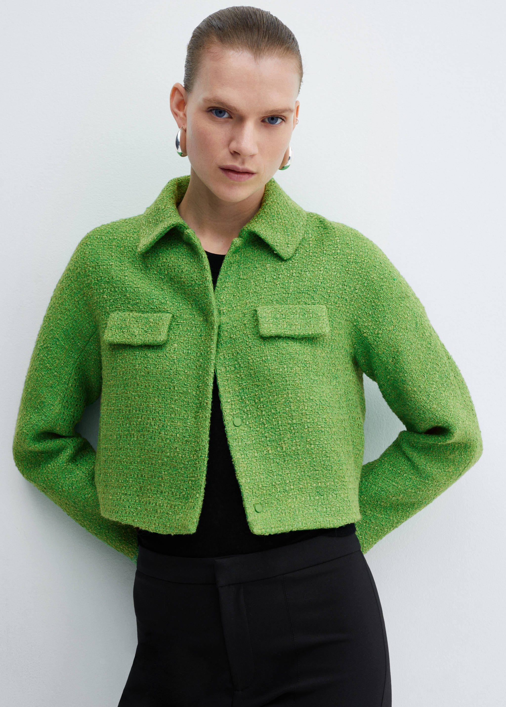 Cropped tweed jacket with pockets - Medium plane