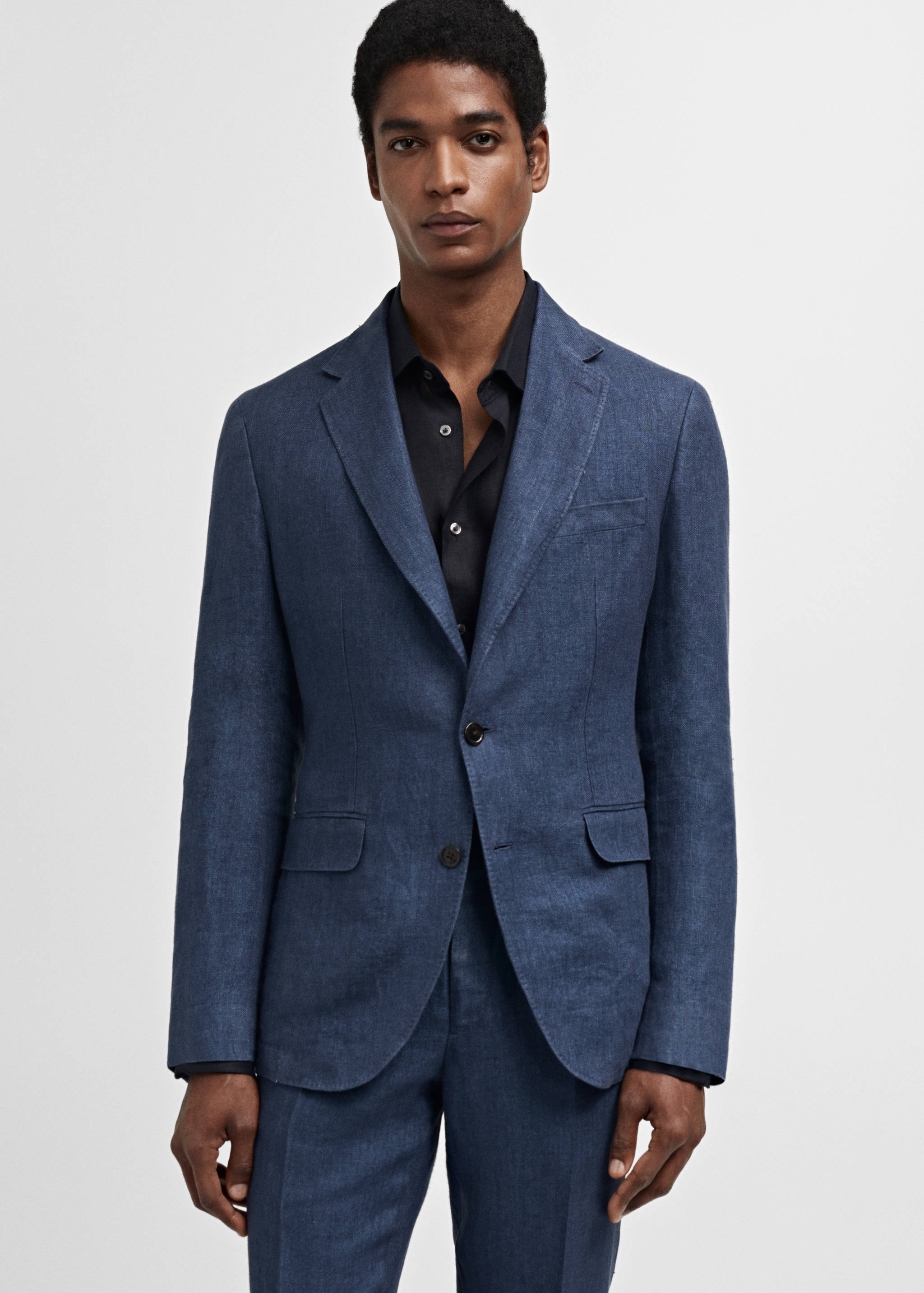 Slim-fit suit jacket in 100% herringbone linen - Medium plane