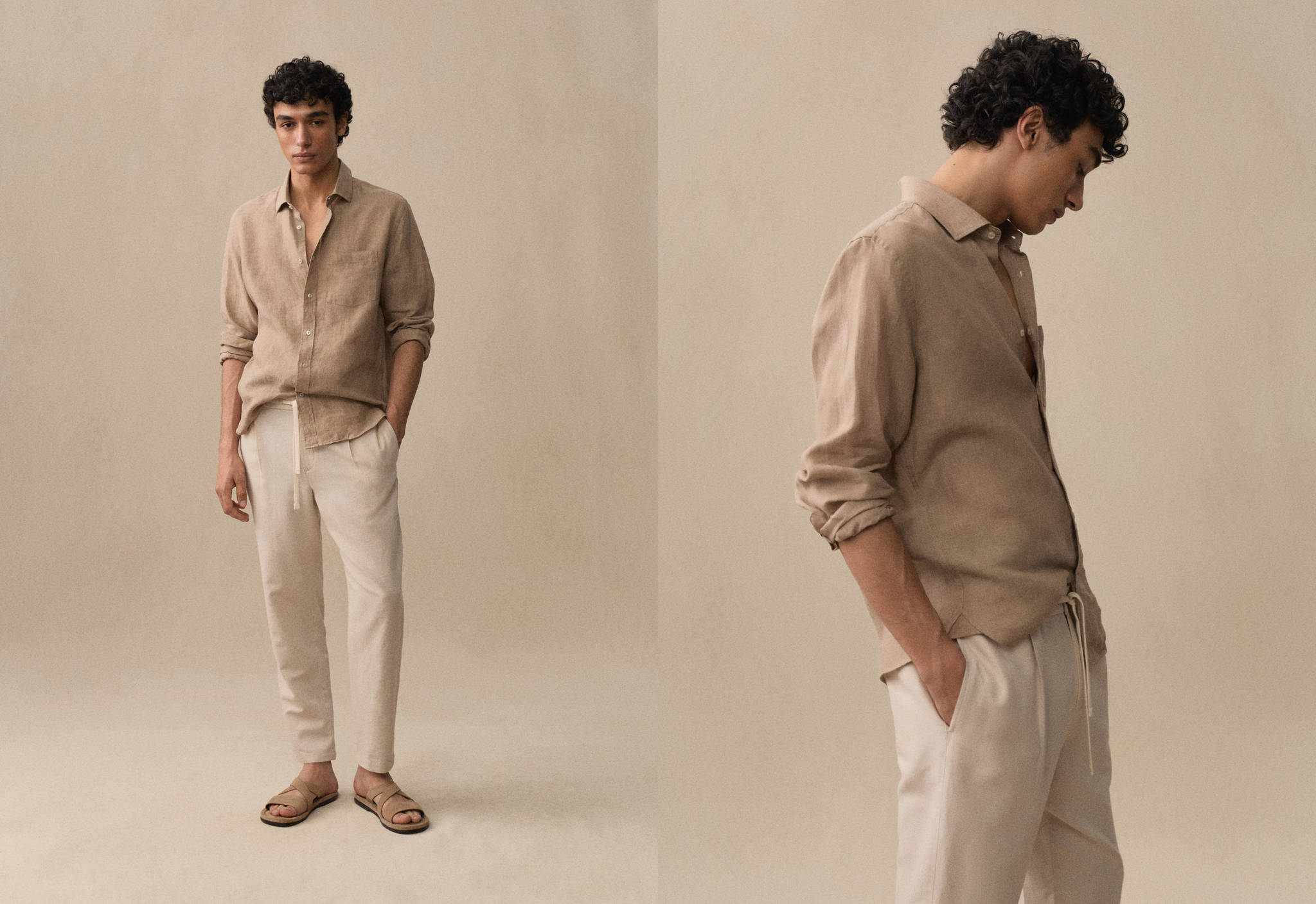 Camisa classic fit de 100% linho - Plano panorâmico