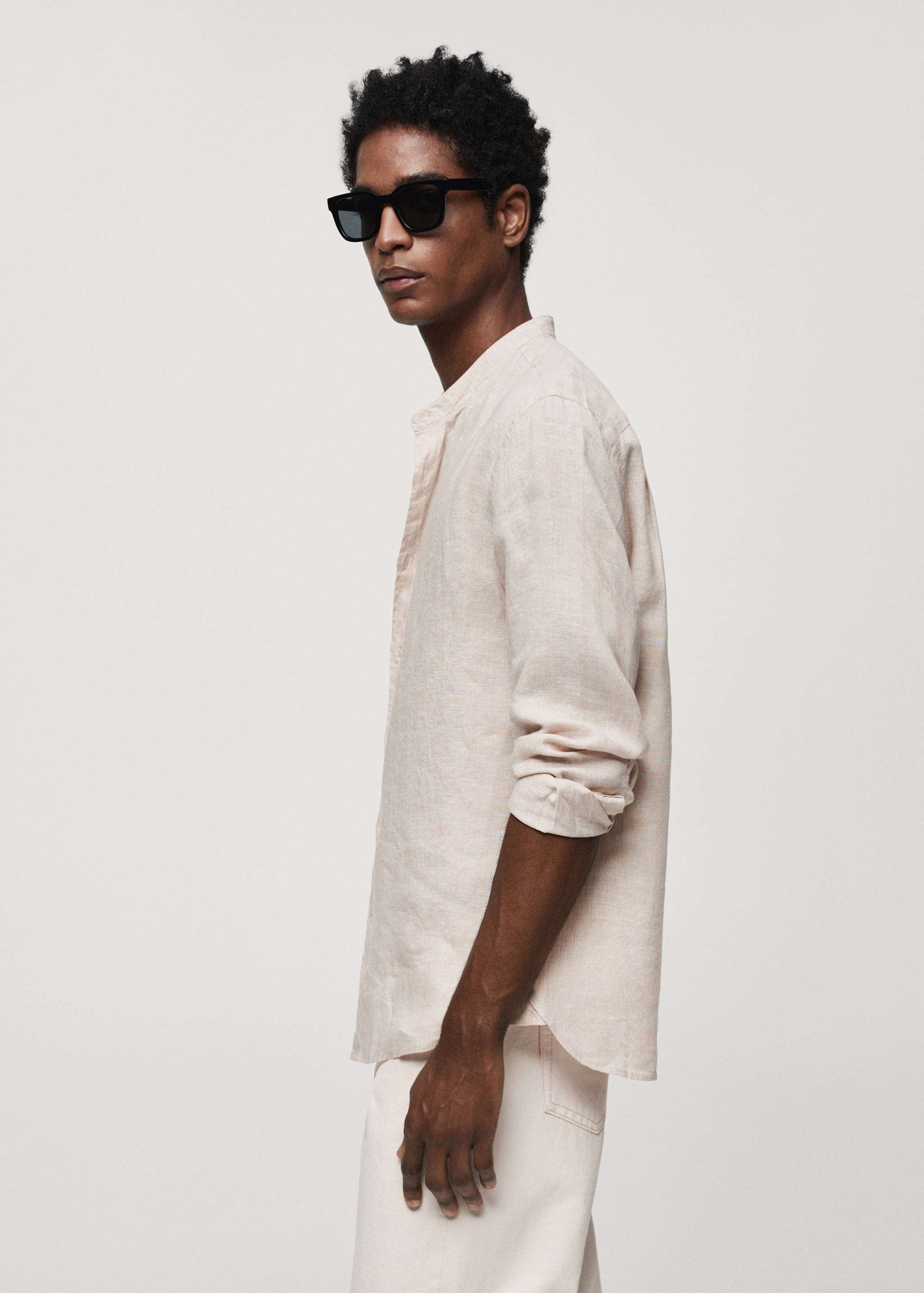100% linen Mao collar shirt - Details of the article 2