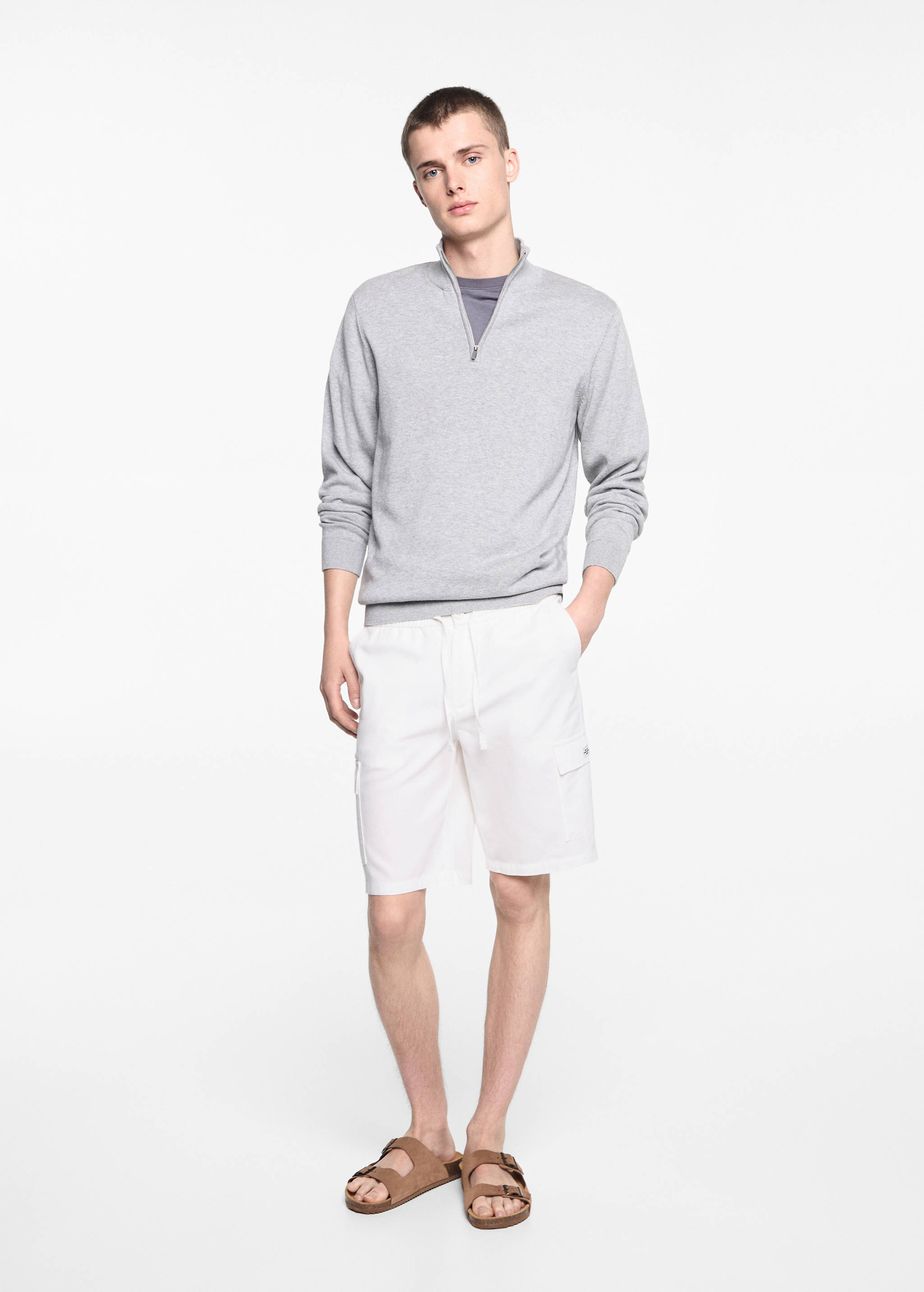 Leinen-Bermudashorts mit Cargotaschen - Allgemeine Ansicht