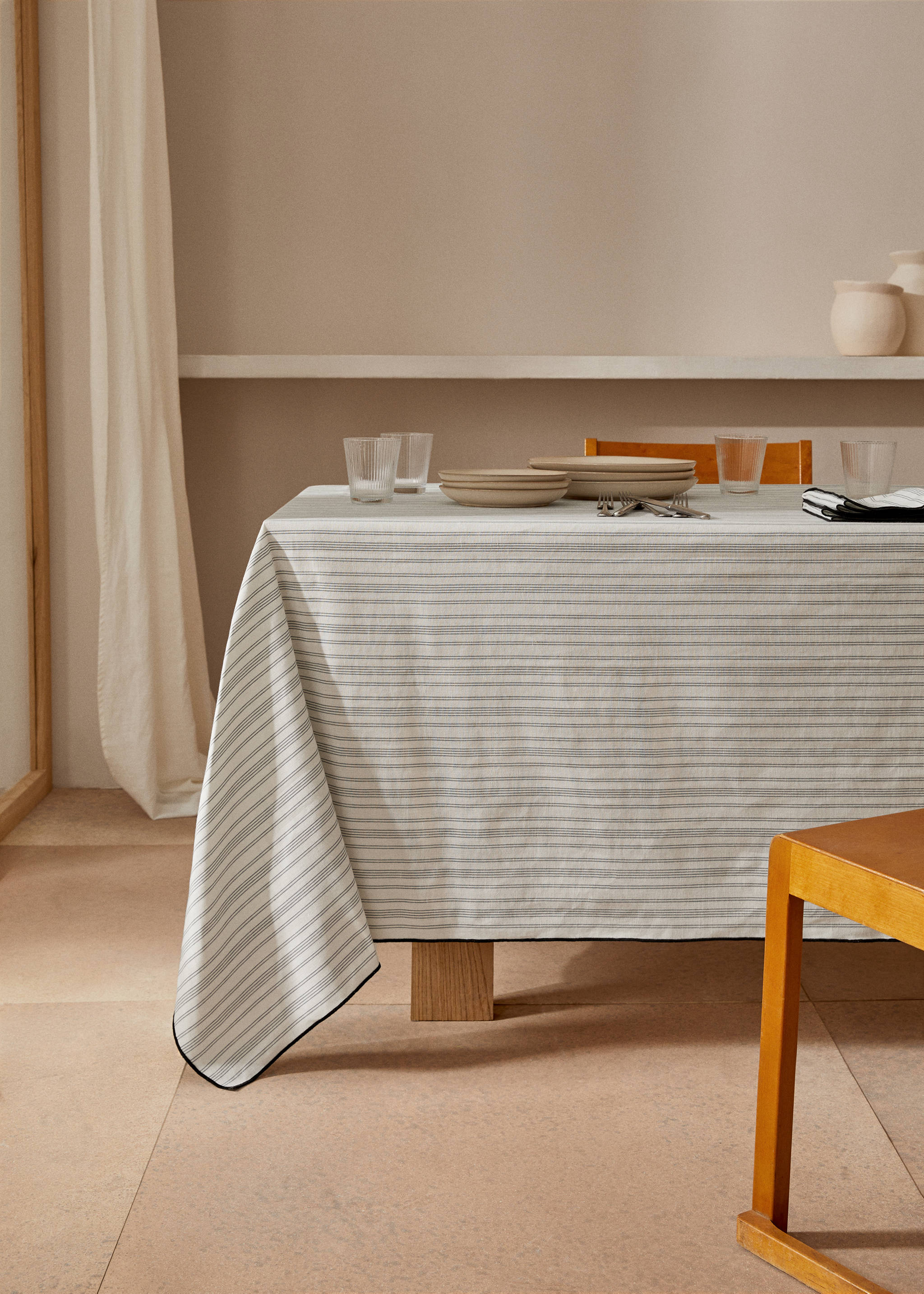 Mantel lino algodón rayas ribete 170x250cm - Plano general
