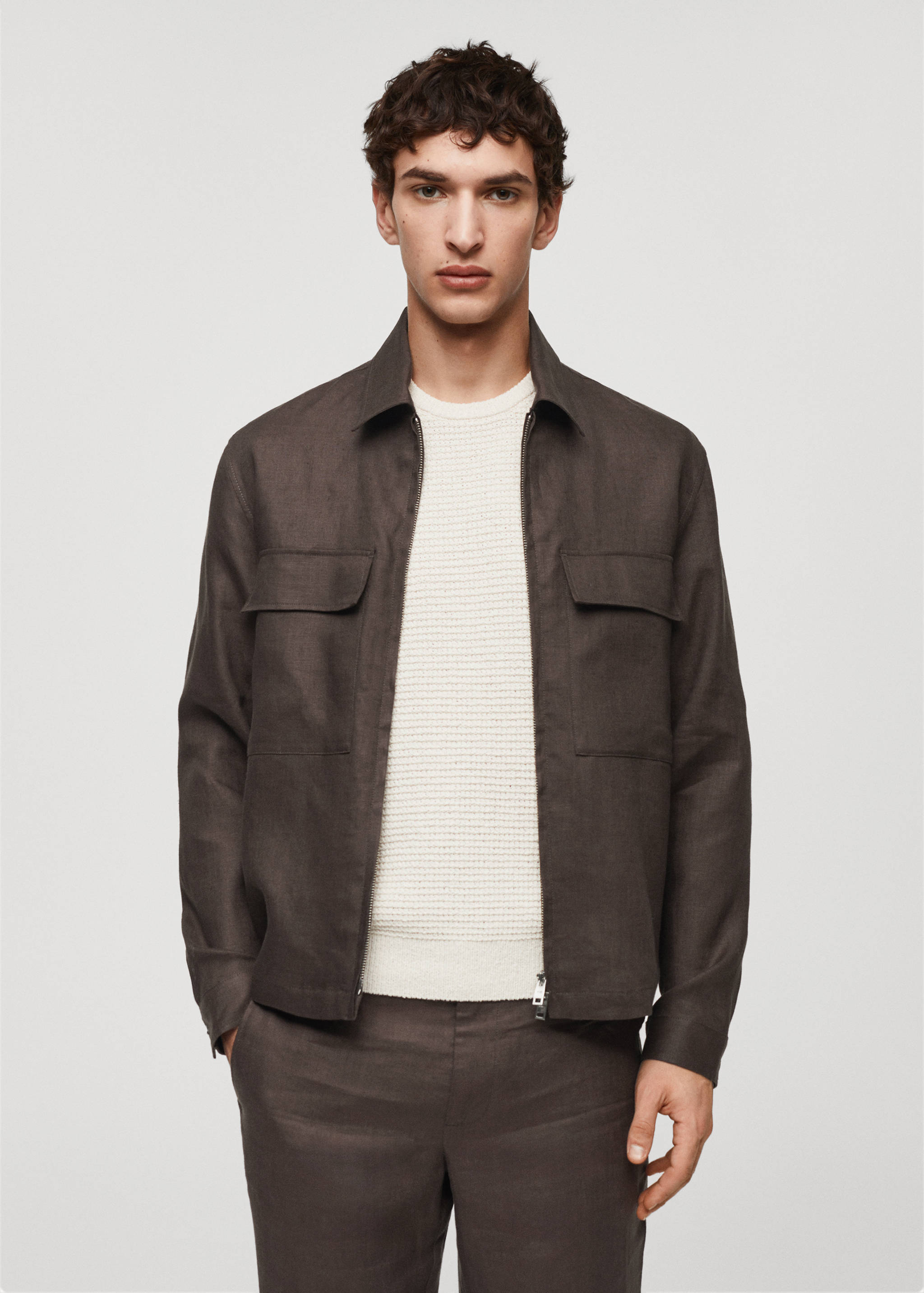 100% linen overshirt with pockets - Medium plane