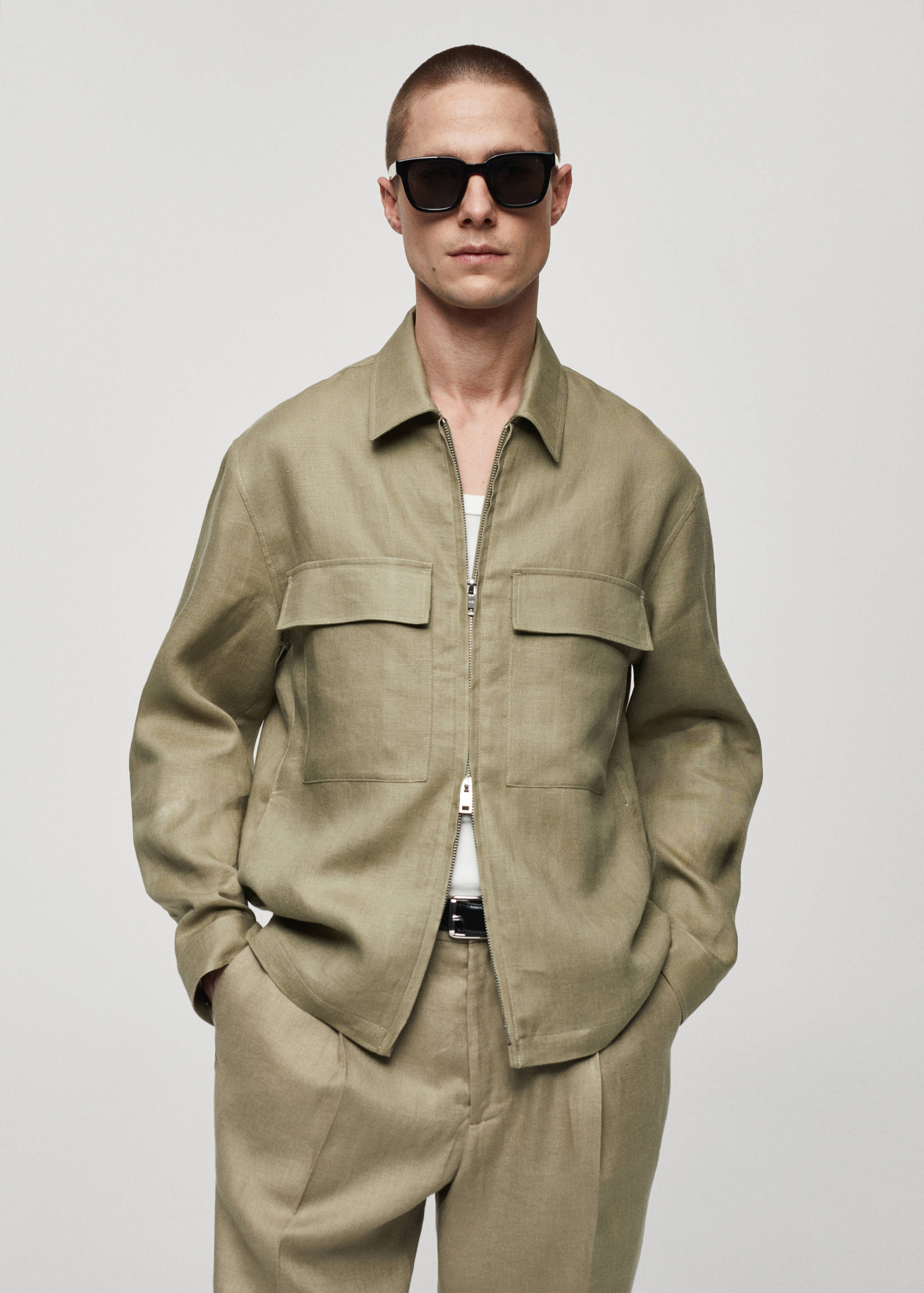 100% linen overshirt with pockets - Medium plane