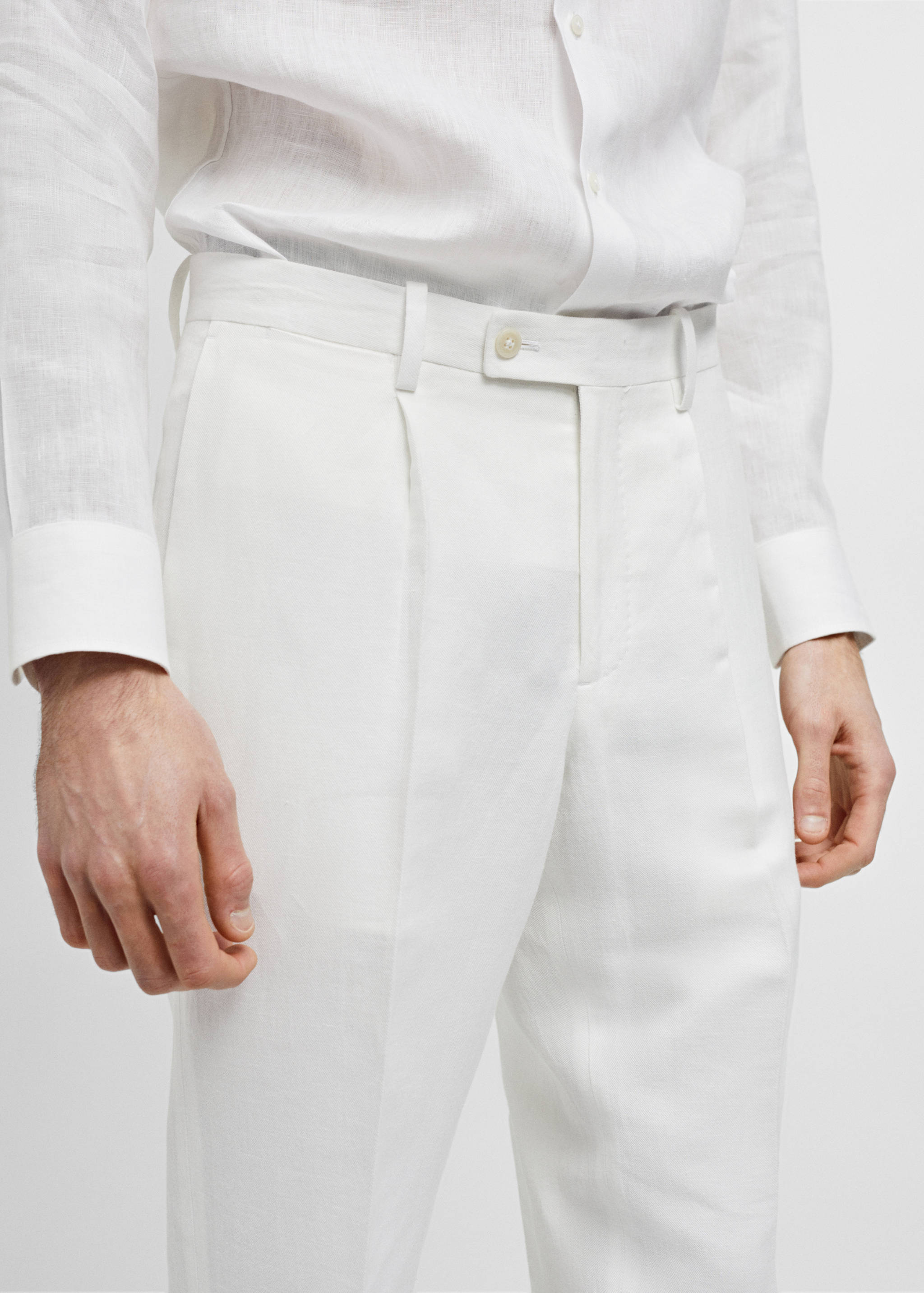 Slim-fit cotton and linen suit trousers - Details of the article 1