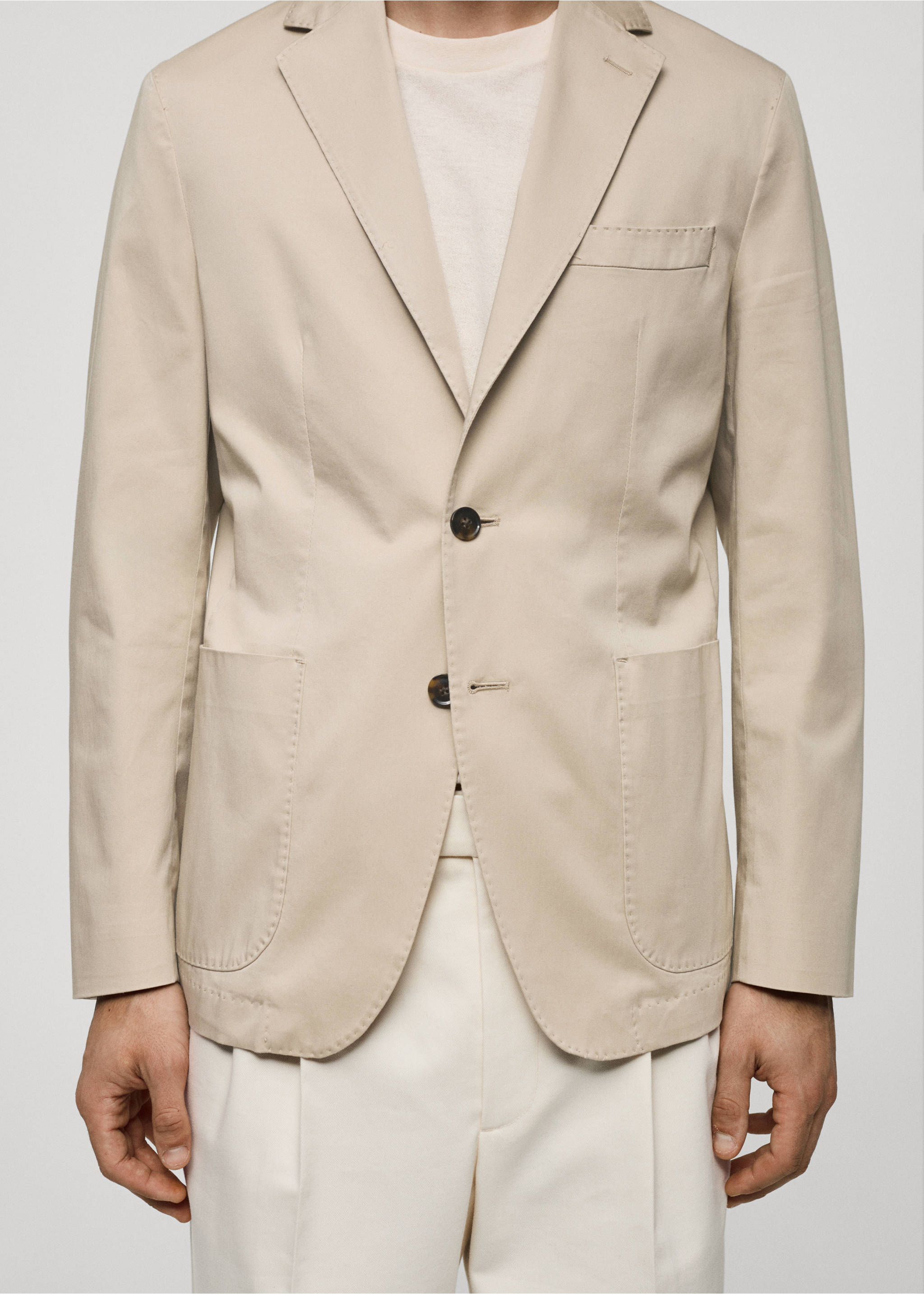 Americana slim fit algodón - Detalle del artículo 4, Beige. Ref: 67036314-00.