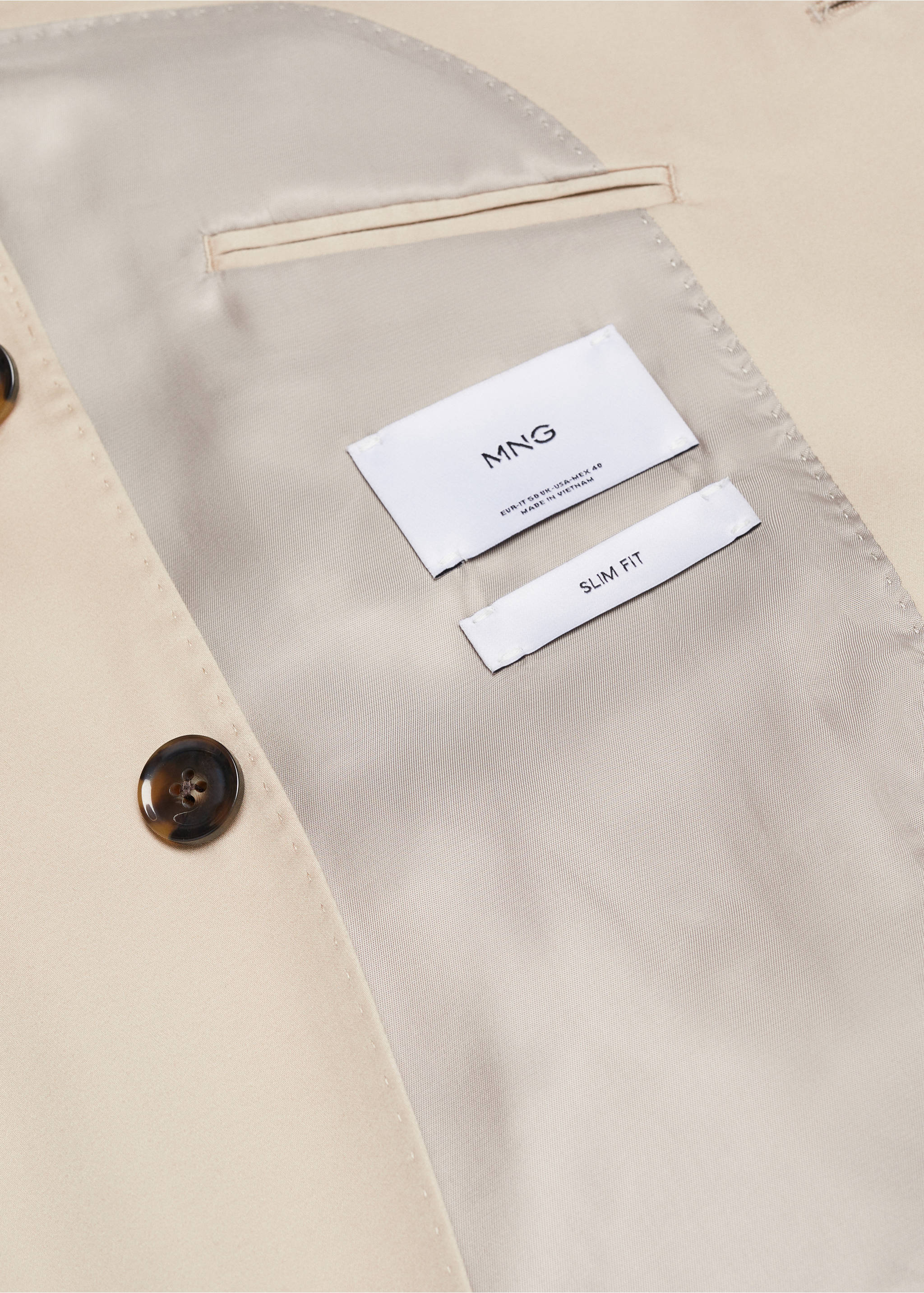 Americana slim fit algodón - Detalle del artículo 8, Beige. Ref: 67036314-00.