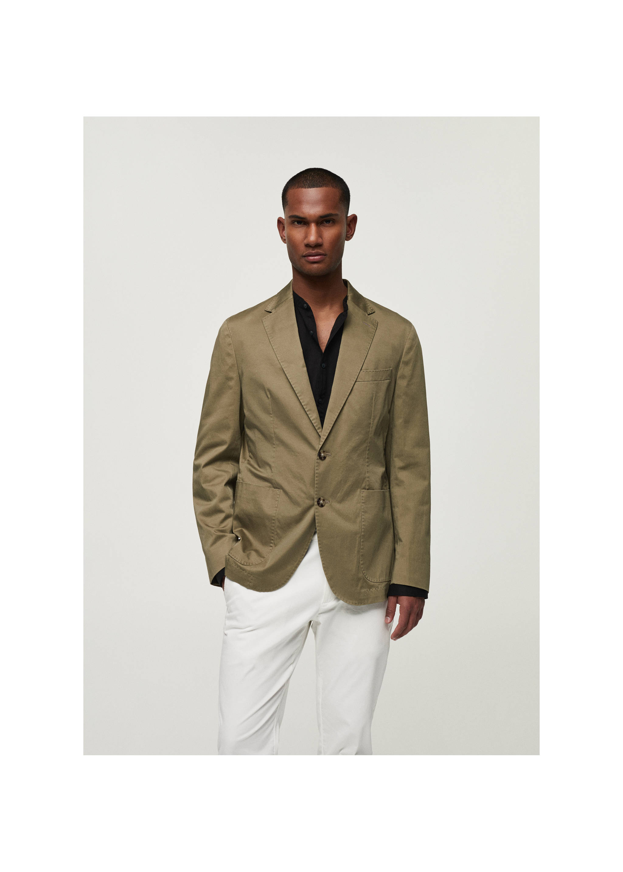 Americana slim fit algodón - Plano medio, Khaki. Ref: 67036314-00.