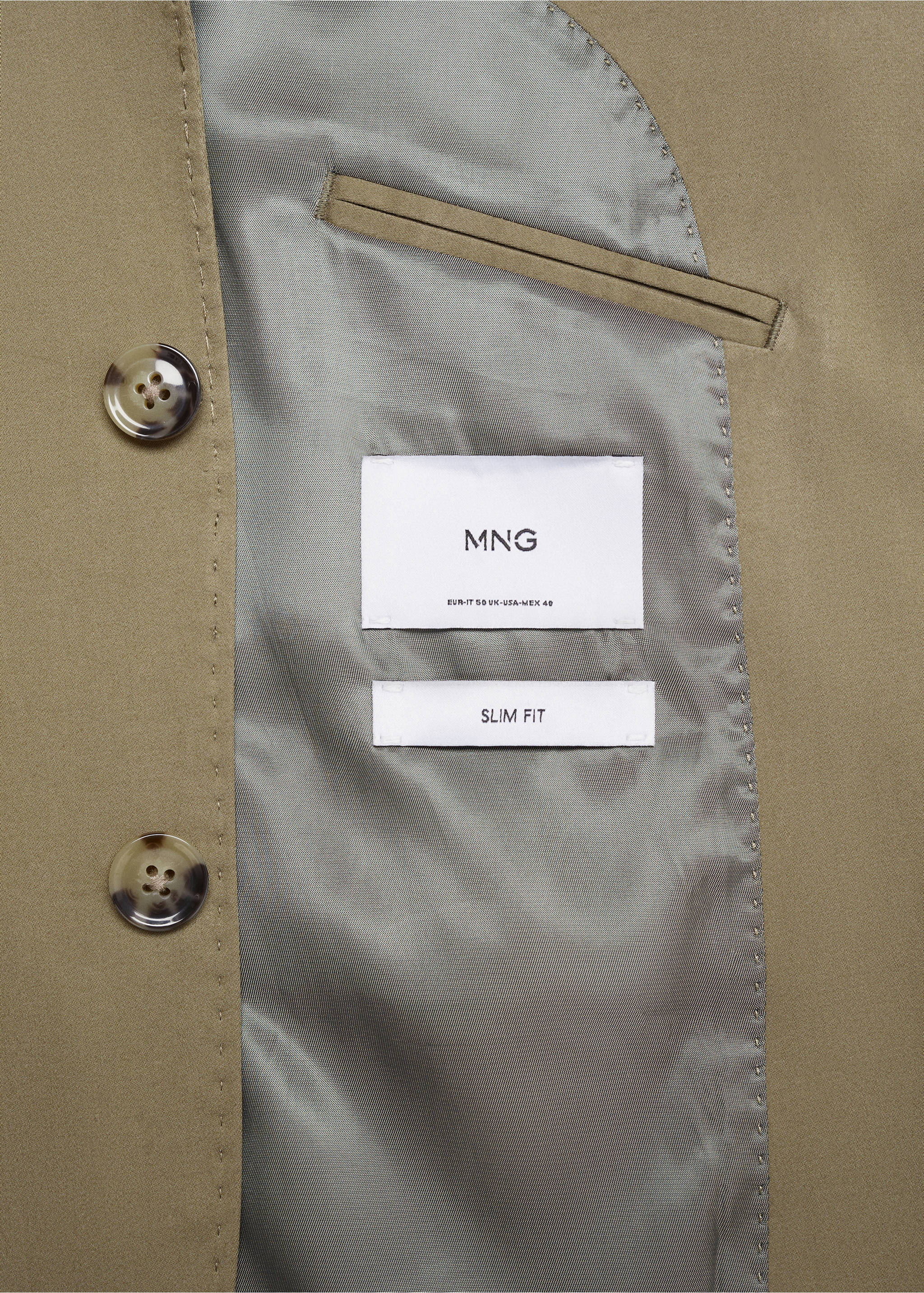 Americana slim fit algodón - Detalle del artículo 0, Khaki. Ref: 67036314-00.