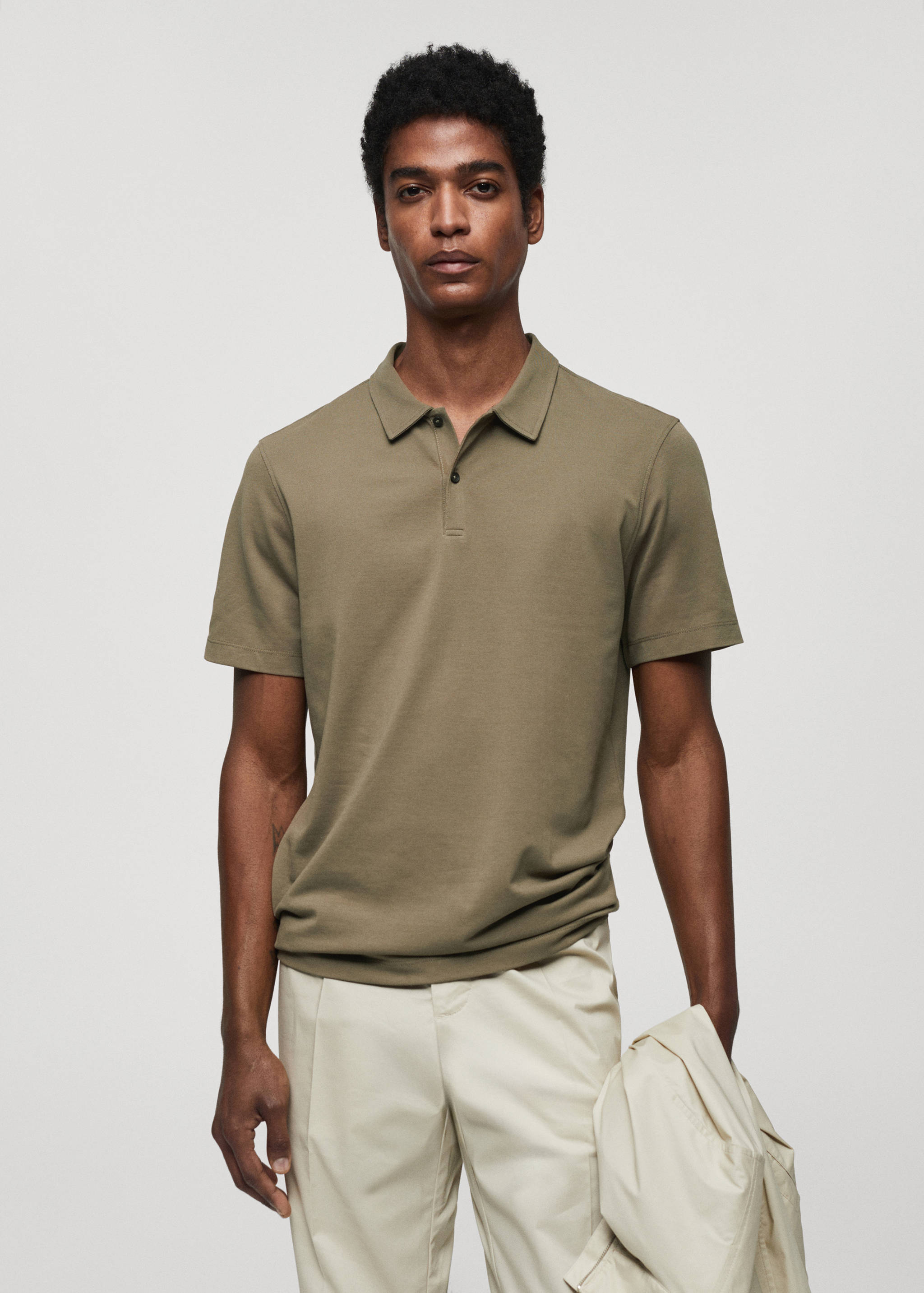 Slim-fit cotton piqué textured polo shirt - Medium plane