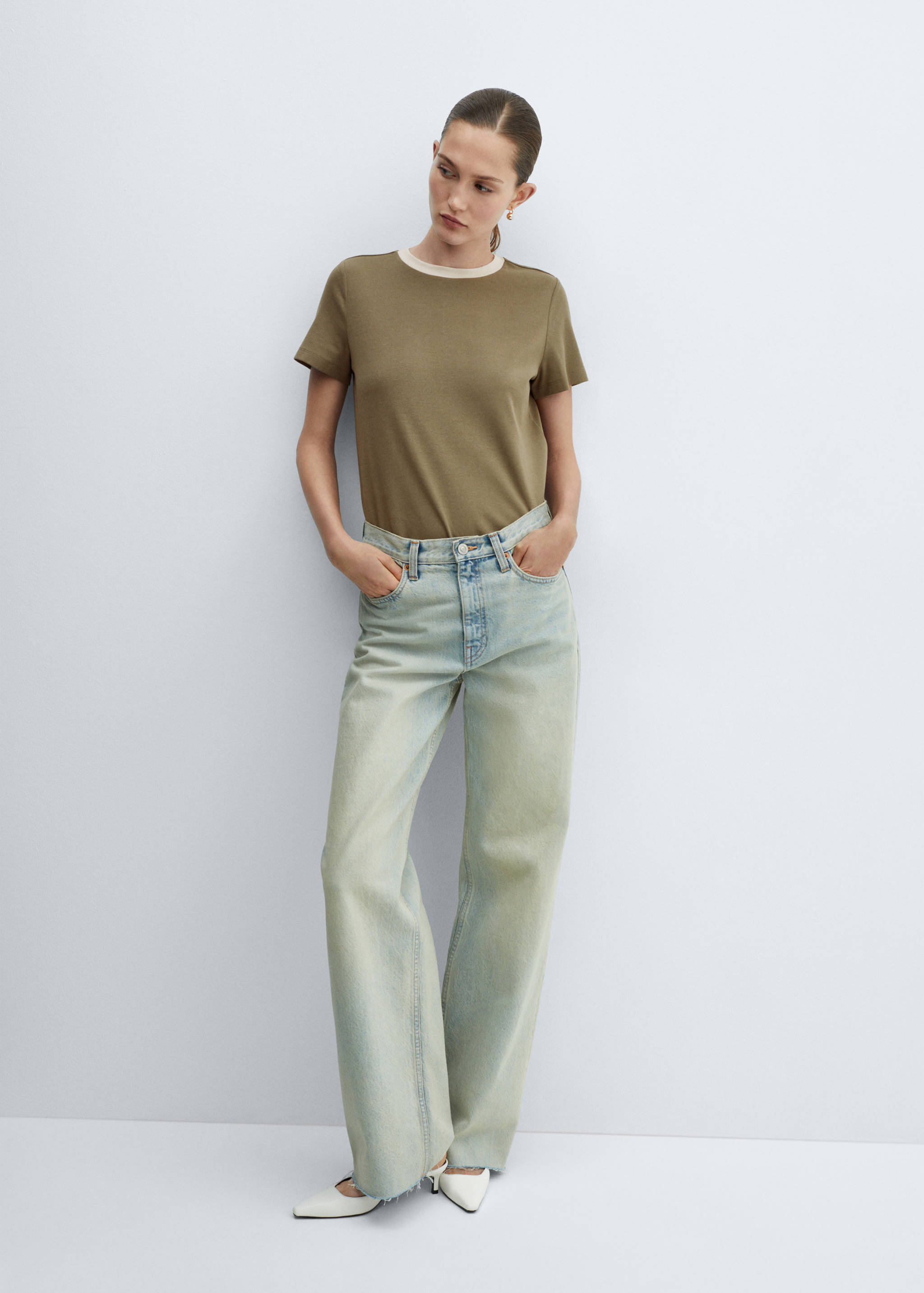 Contrasting collar cotton t-shirt - General plane