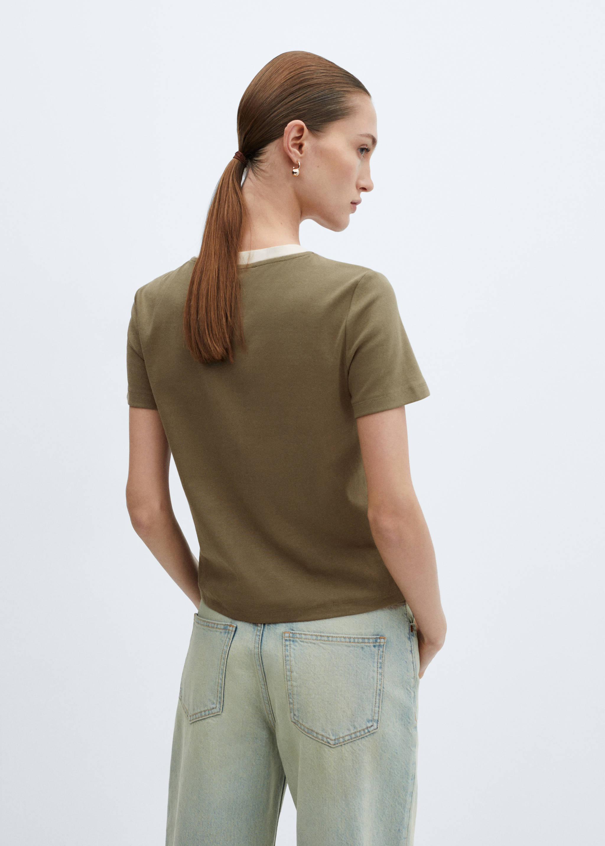 Contrasting collar cotton t-shirt - Reverse of the article