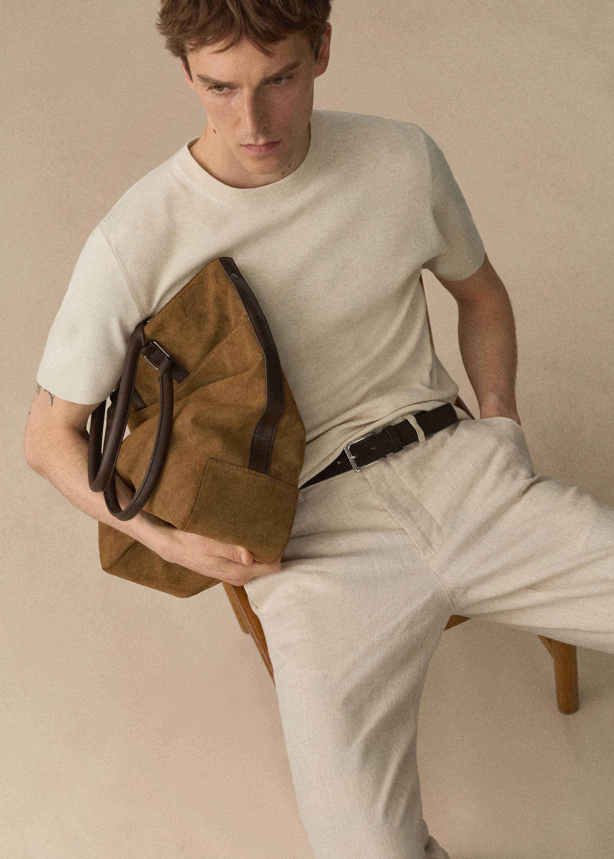Slim-fit 100% linen trousers - Details of the article 3