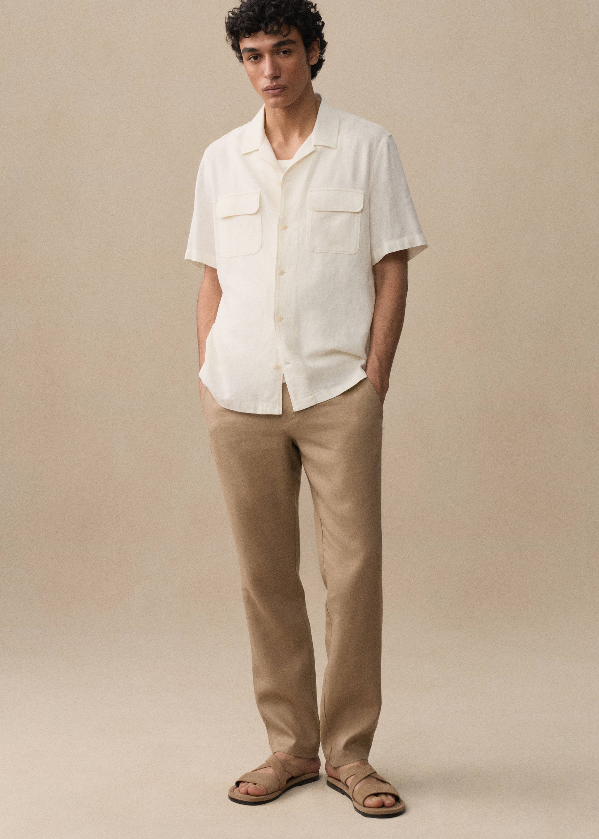 Slim-fit 100% linen trousers - Details of the article 5