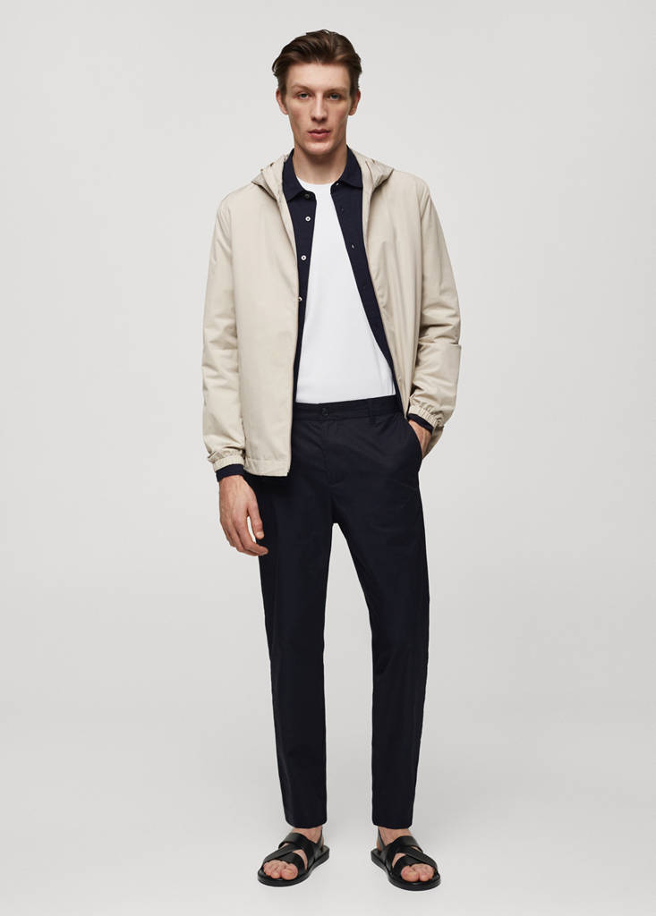 Hooded zip-up jacket — Ecru